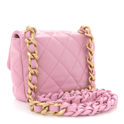 Lambskin Quilted Mini Lacquered Chain Flap Pink