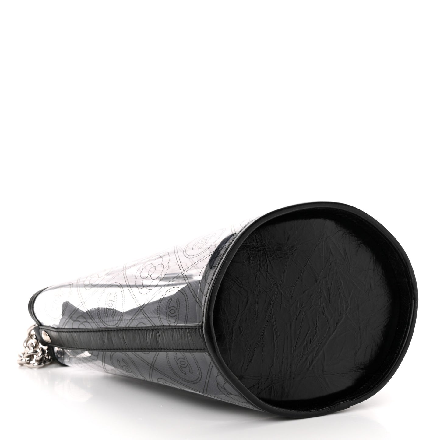 Crumpled Calfskin PVC Bucket Bag Black