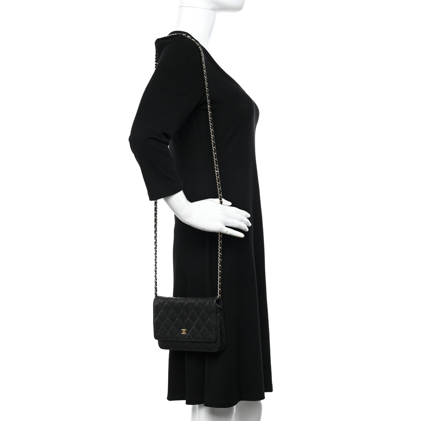 Caviar Quilted Wallet on Chain WOC Black