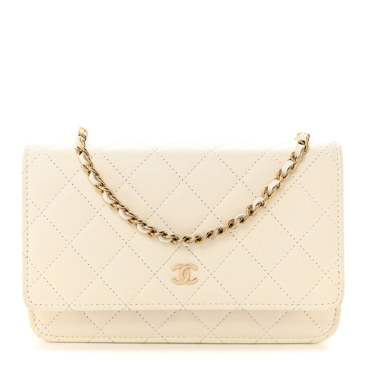 Caviar Quilted Wallet on Chain WOC White