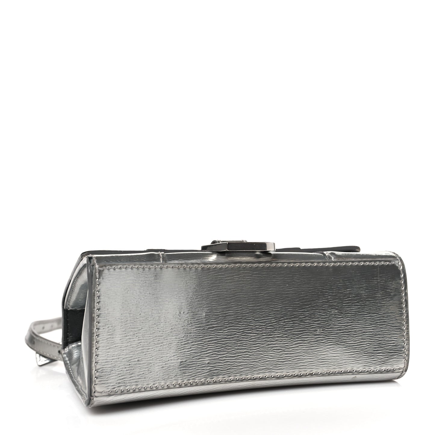 Metallic Textured Calfskin Hourglass Top Handle Bag XS Silver