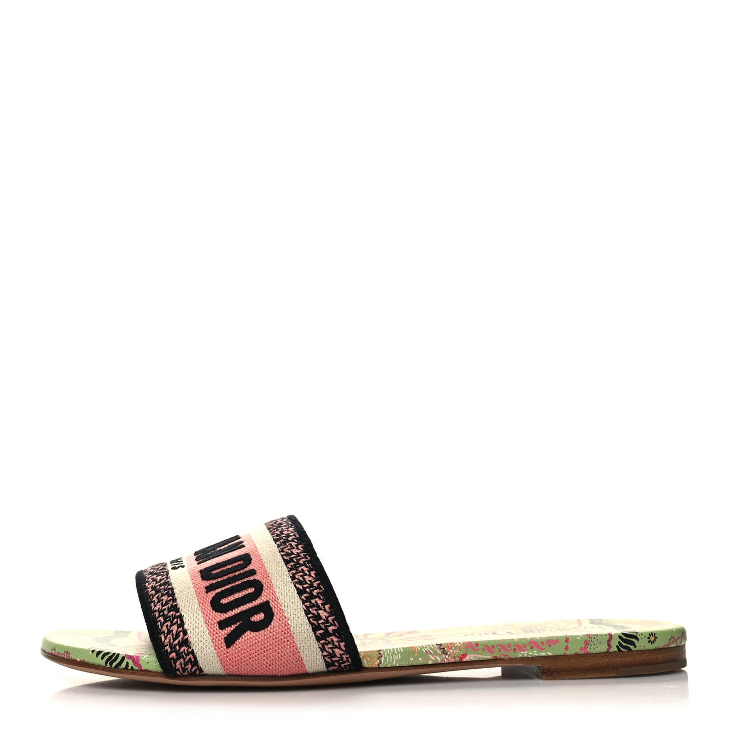 Canvas Embroidered In Lights Dway Mules Slide Sandals 37.5 Green Pink