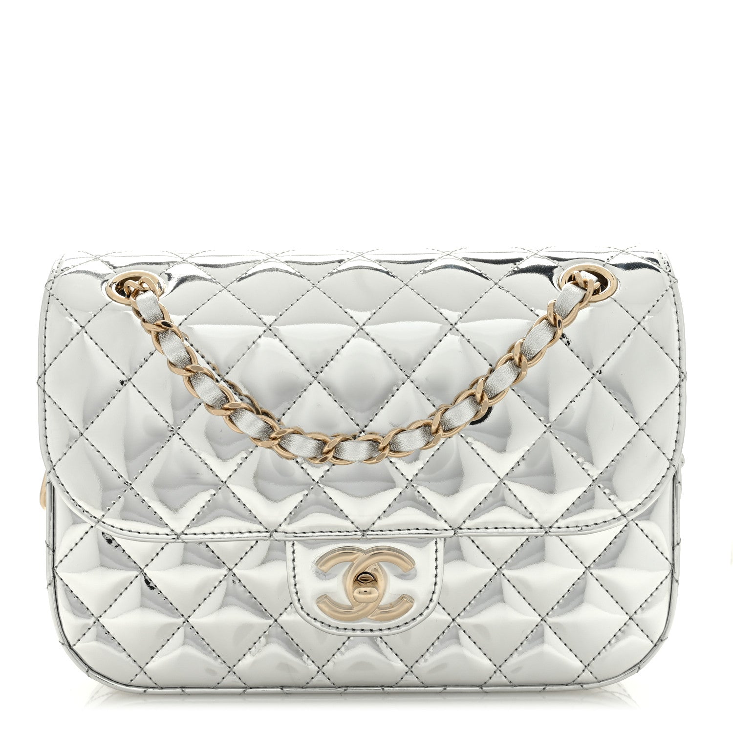Chanel Mirror Calfskin Metallic Calfskin Medium Hollywood Boulevard Flap With Star Coin Purse Silvery 1 of 11