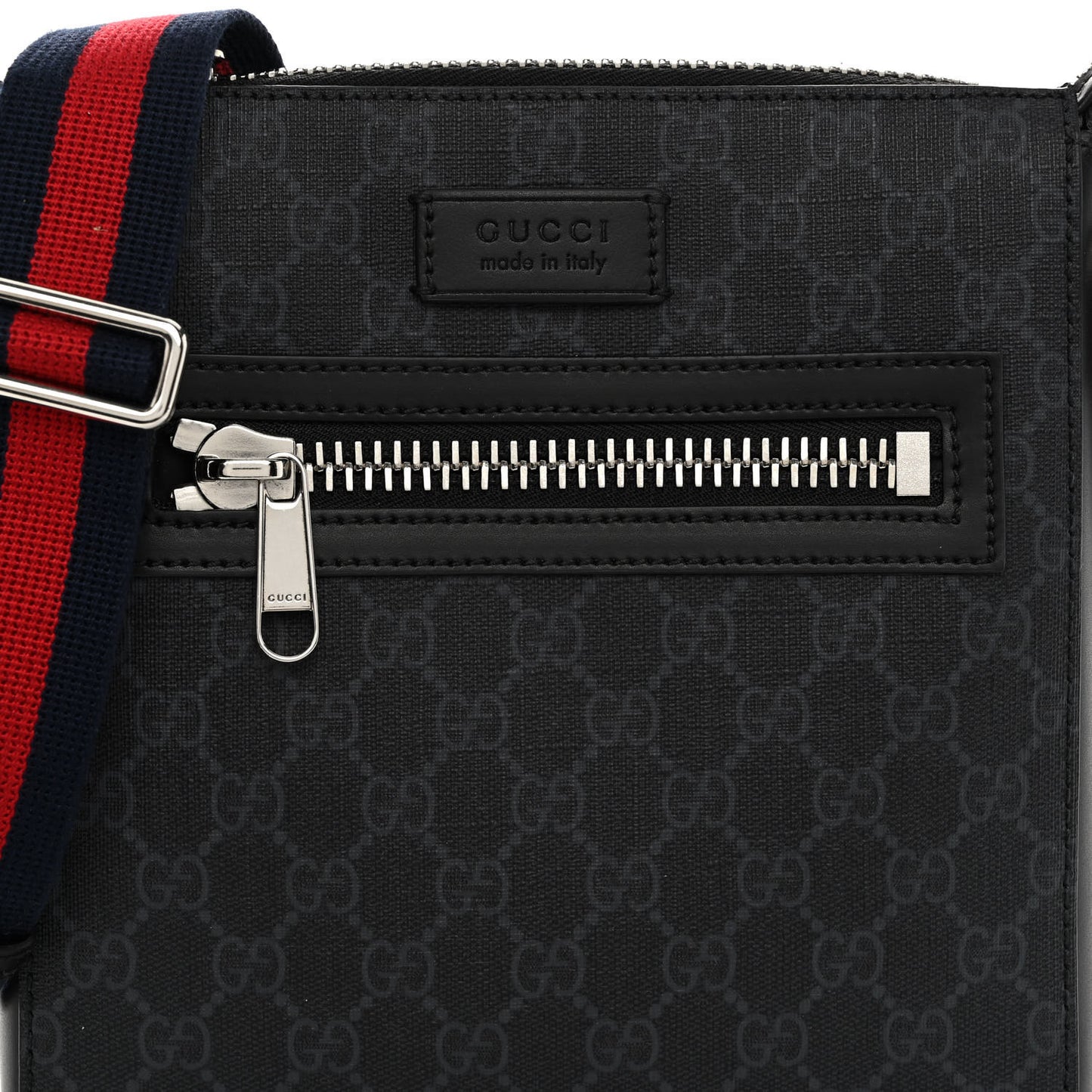 GG Supreme Monogram Web Small Flat Messenger Bag Black Grey