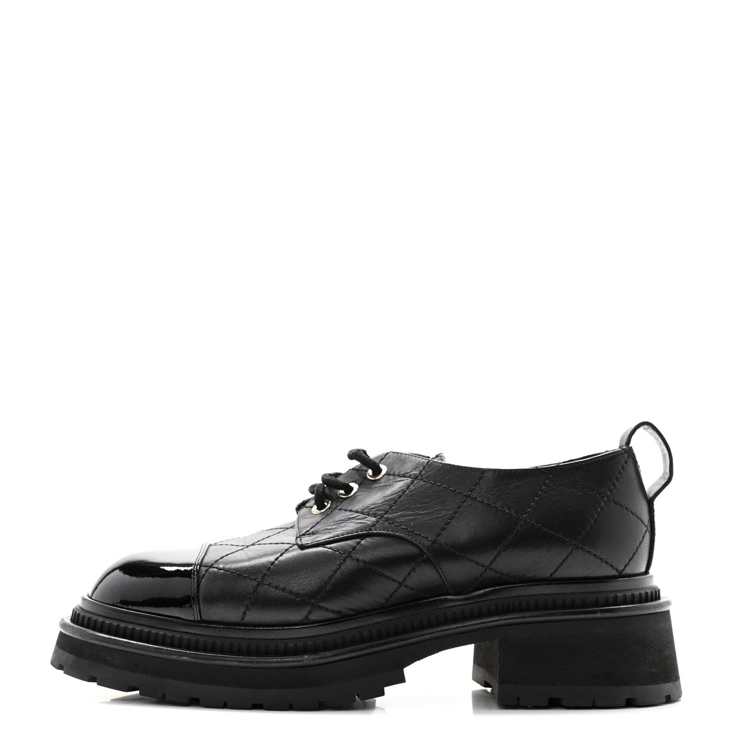 Calfskin Patent Stitched Cap Toe Lace Up Oxfords 37 Black