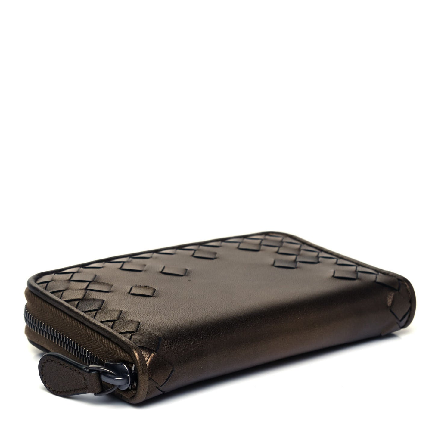 Metallic Nappa Intrecciato Zip Around Wallet Dark Copper