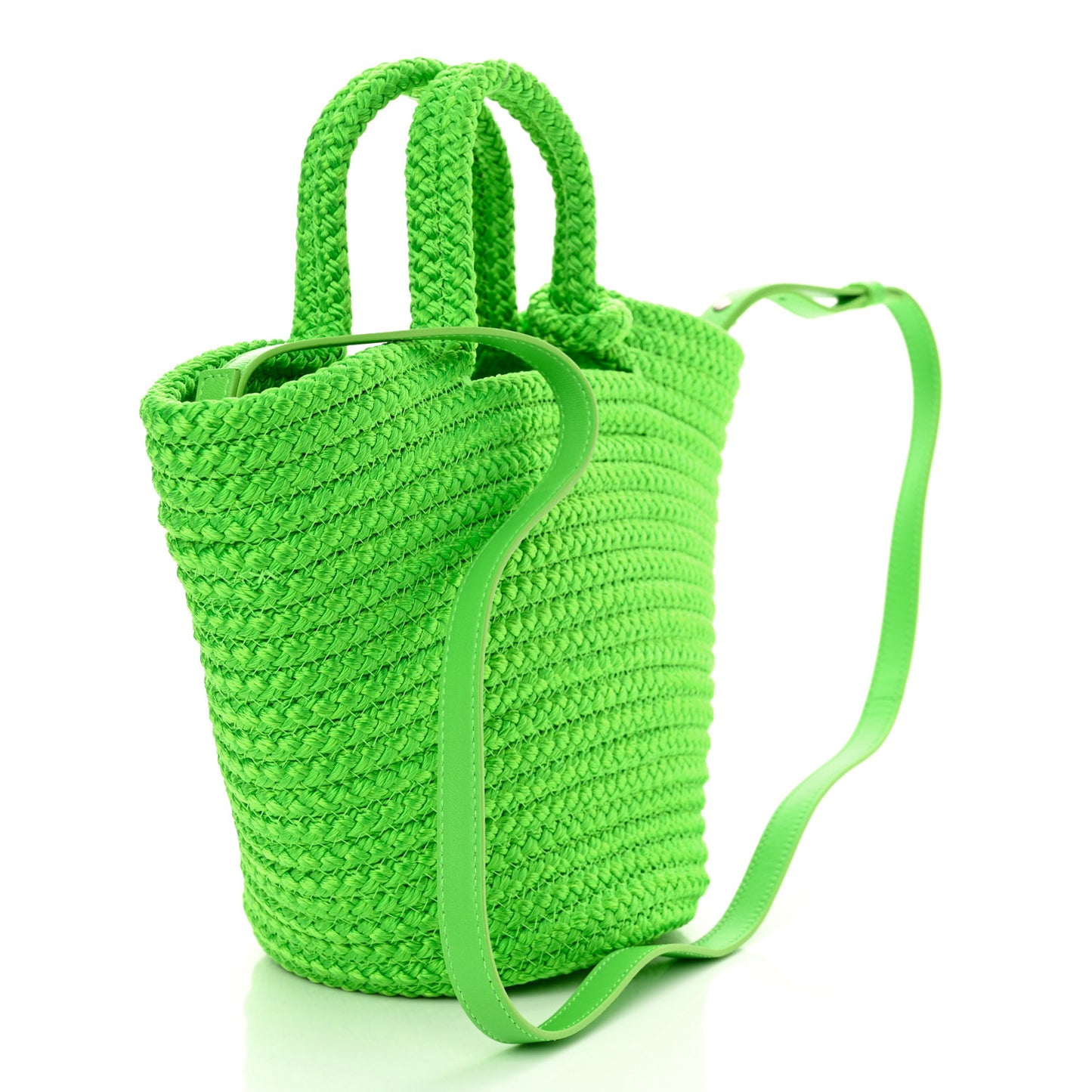 Nylon Lambskin Woven Small Ibiza Basket With Strap Green