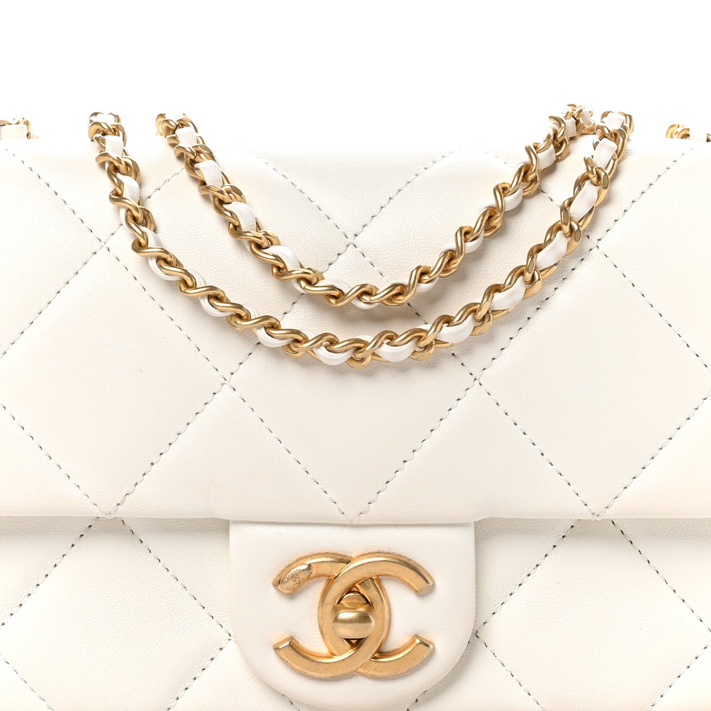 Lambskin Quilted Small Double Pearl Flap White