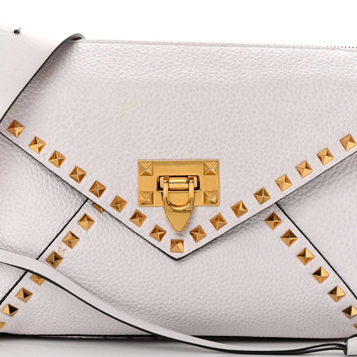 Pebbled Calfskin Medium Rockstud Hype Shoulder Bag White
