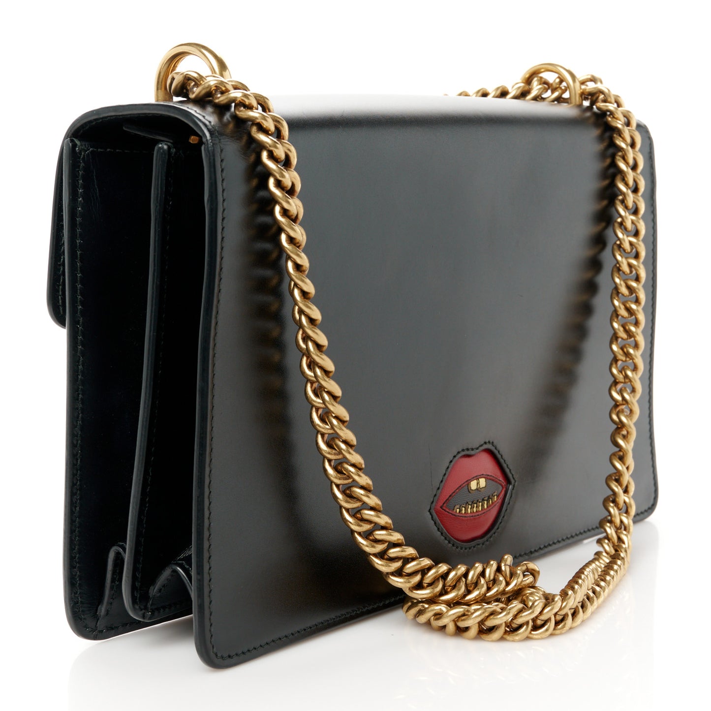 Knight Calfskin Malaga Kid Heart Medium GG Marmont Chain Handle Bag Black Hibiscus Red Multicolor