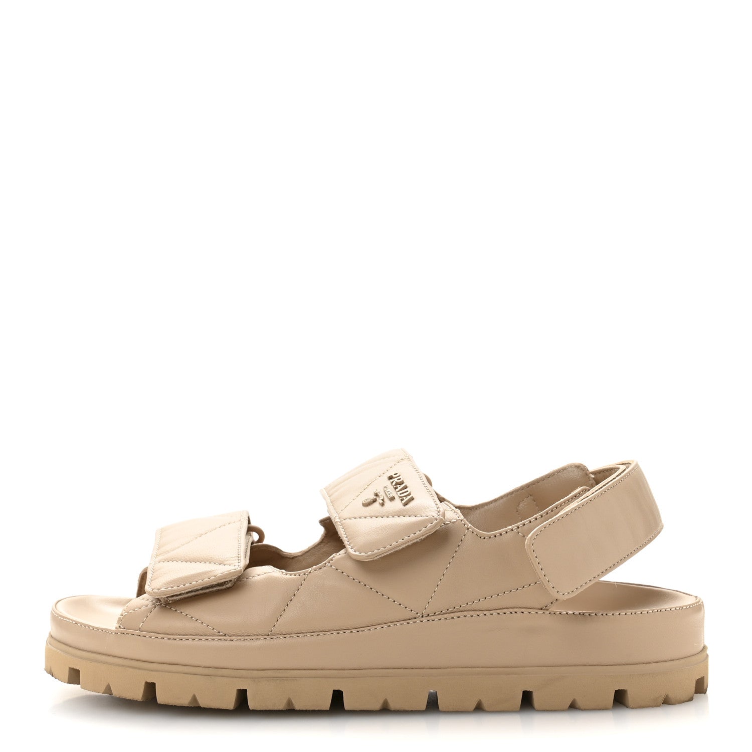 Prada Nappa Quilted Padded Slingback Sandals 37.5 Sabbia 1 of 8