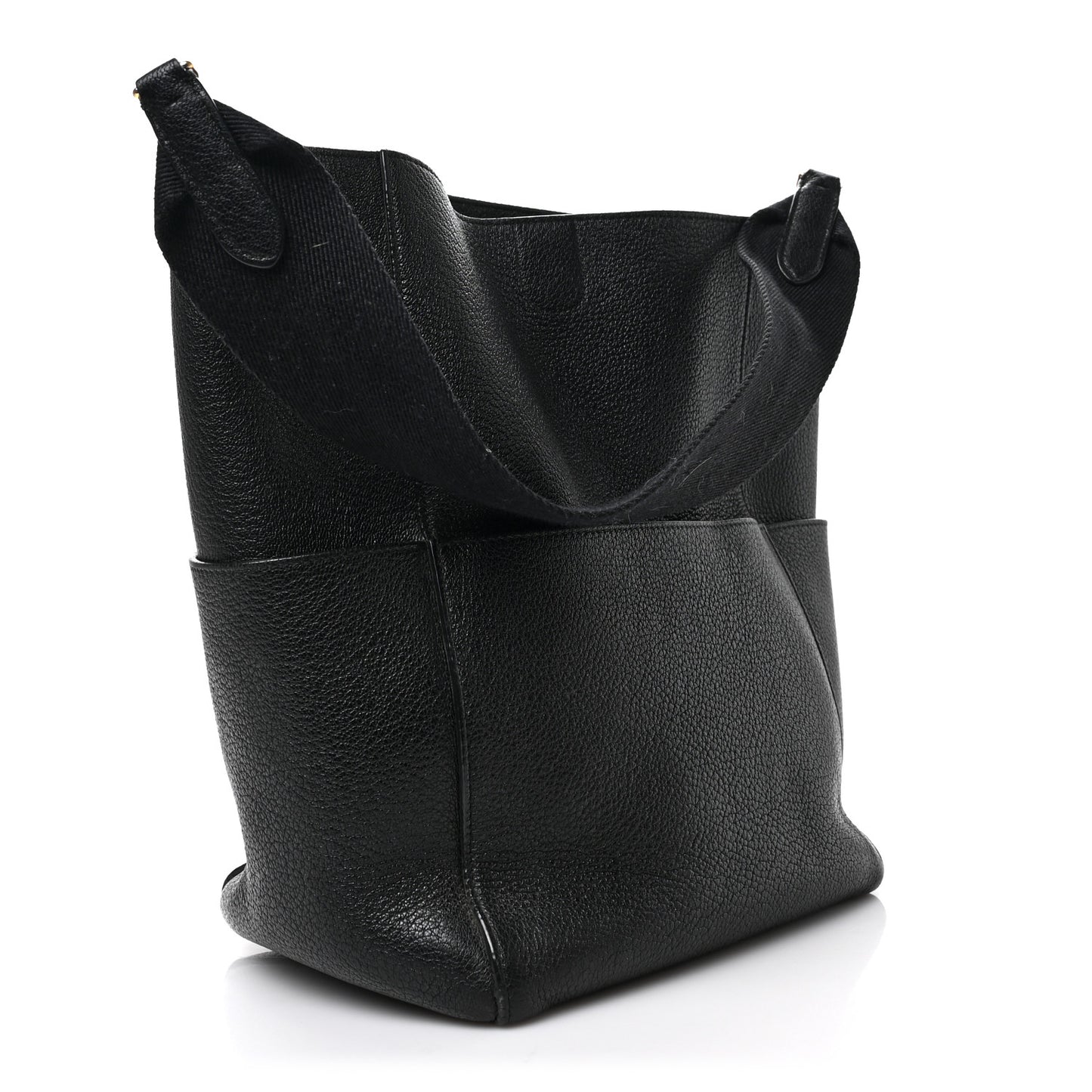 Soft Grained Calfskin Sangle Bucket Bag Black