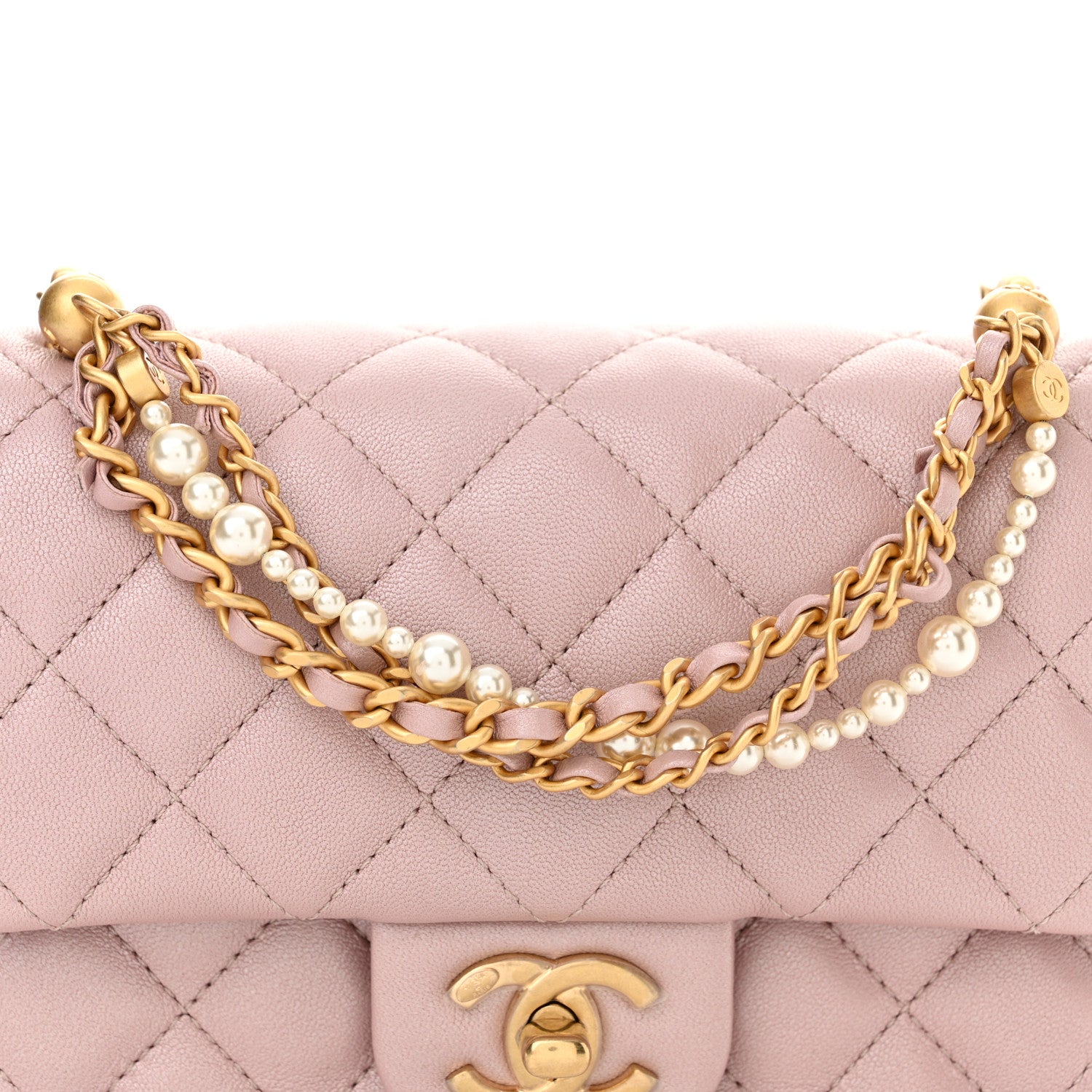 Chanel Shiny Lambskin Quilted Pearl Twist Mini Square Flap Light Pink 8 of 11