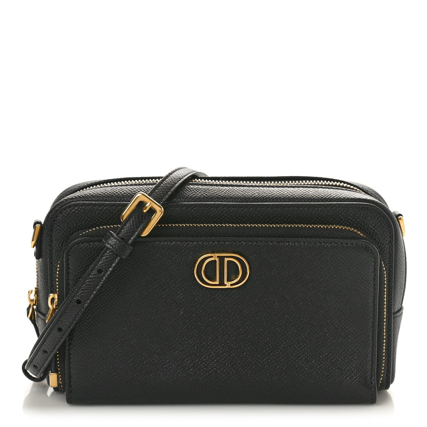 Grained Calfskin Caro Double Pouch Black