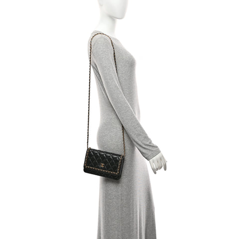 Lambskin Quilted Chain Around Wallet On Chain WOC Black