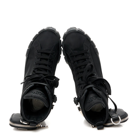 Re-Nylon Gabardine Triangle Womens Wheel Pouch Pocket High Top Sneakers 41 Black