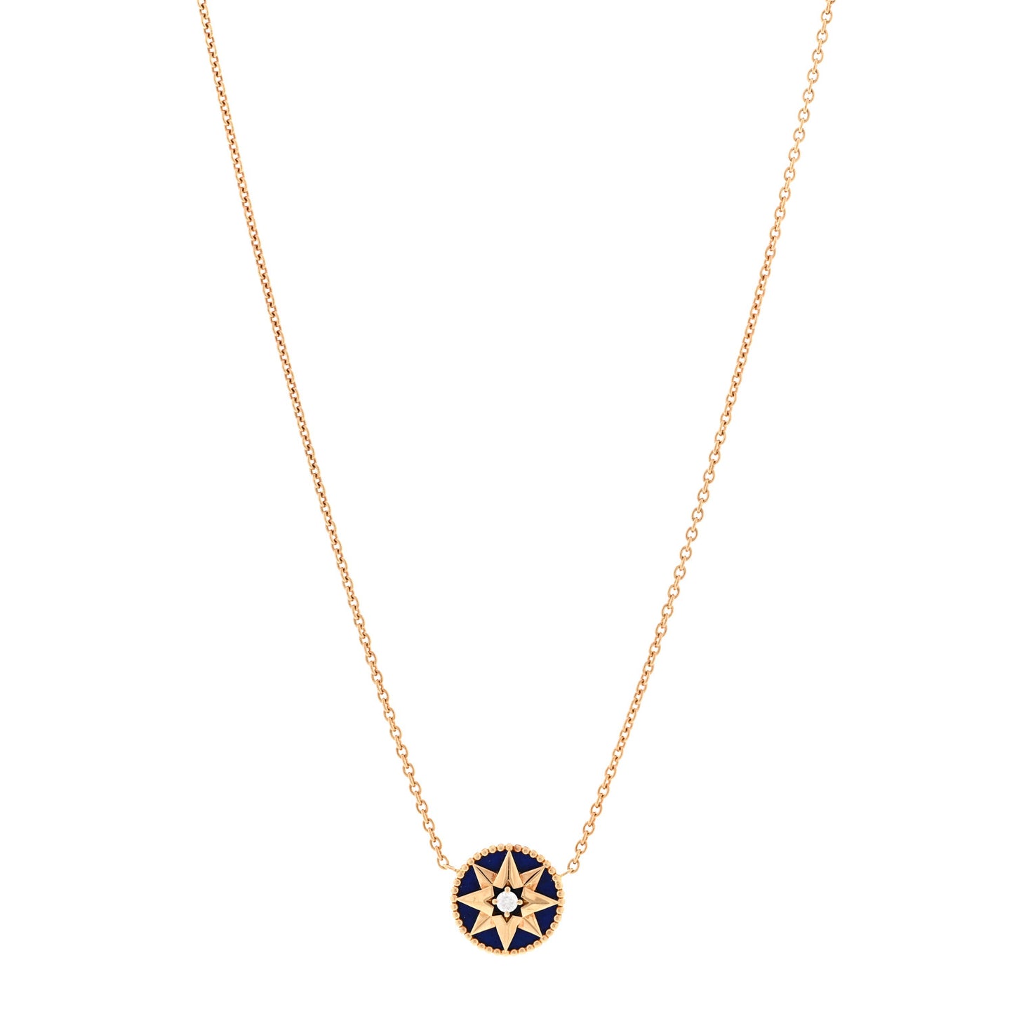 18K Yellow Gold Diamond Lapis Lazuli Rose Des Vents Necklace