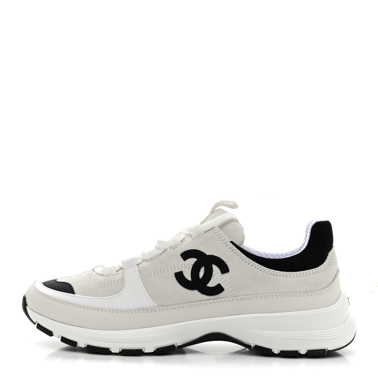 Chanel Suede Calfskin Grosgrain Womens CC Sneakers 39.5 White