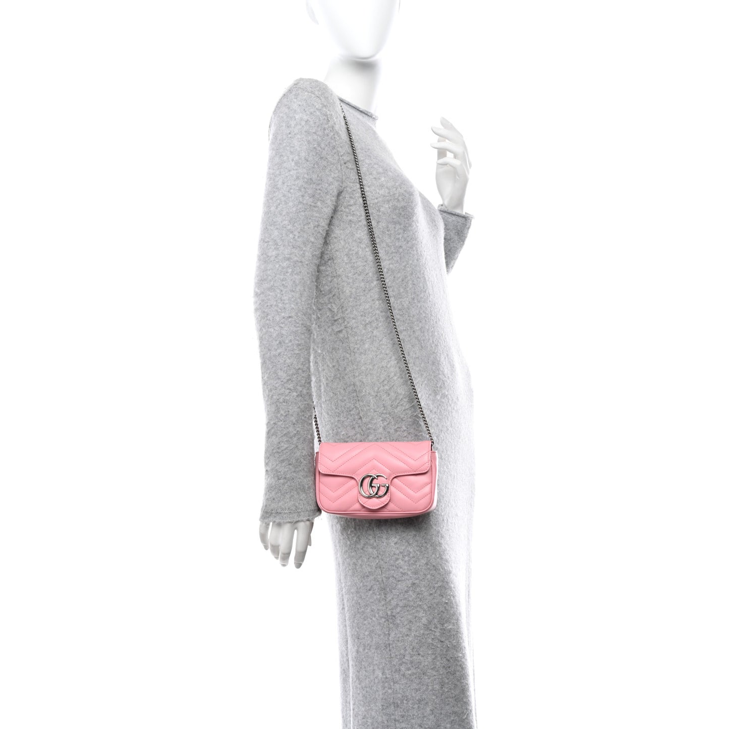 Calfskin Matelasse Super Mini GG Marmont Shoulder Bag Wild Rose