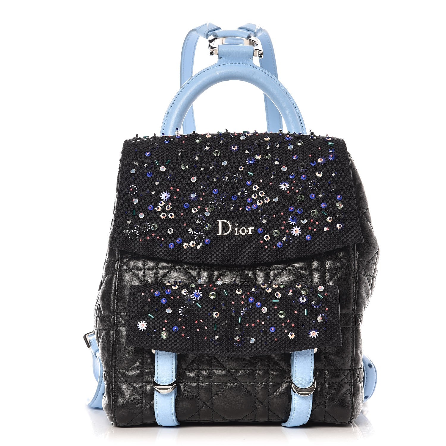 Christian Dior Lambskin Cannage Embellished Small Stardust Backpack Light Blue Black 264441 – FASHIONPHILE