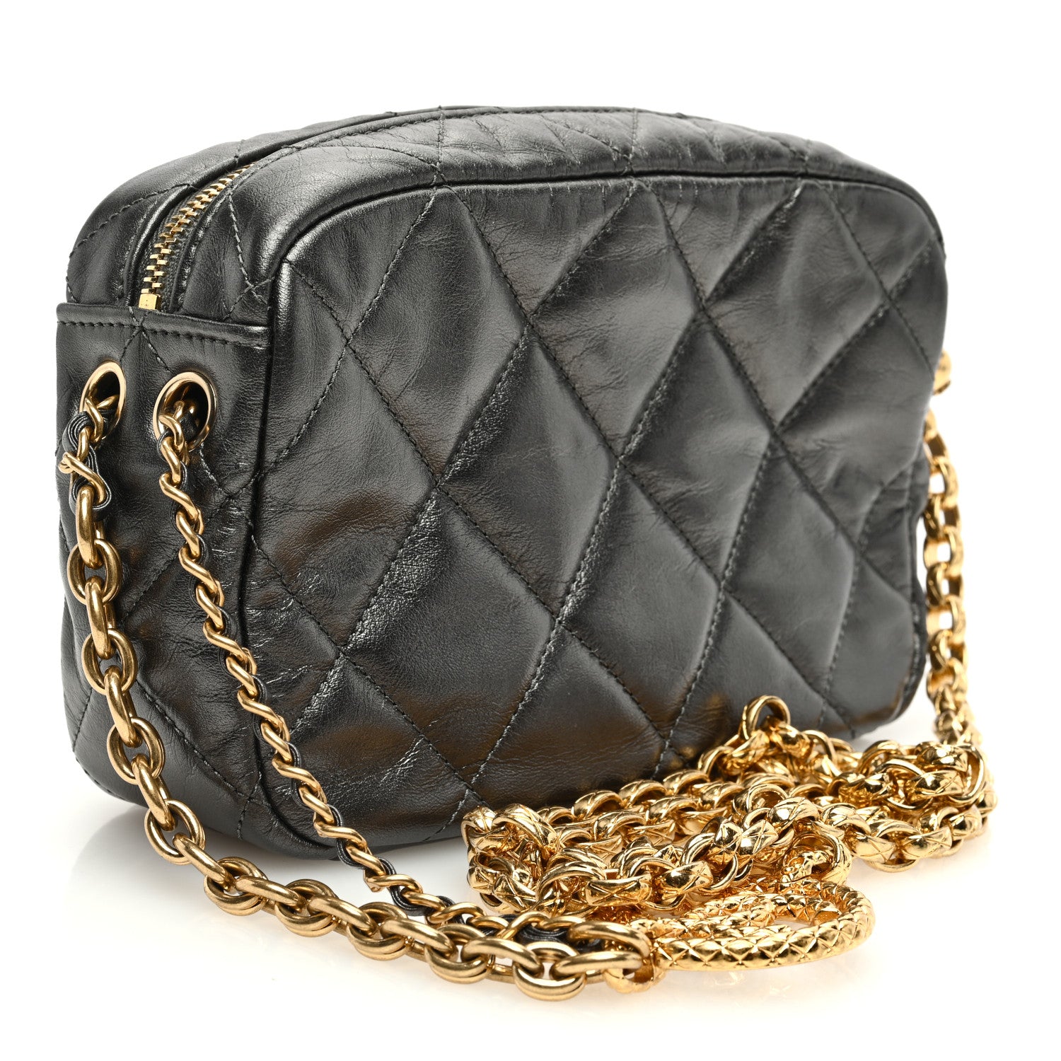 Chanel Metallic Calfskin Pearl Quilted CC Mini Camera Case Ruthenium 3 of 11