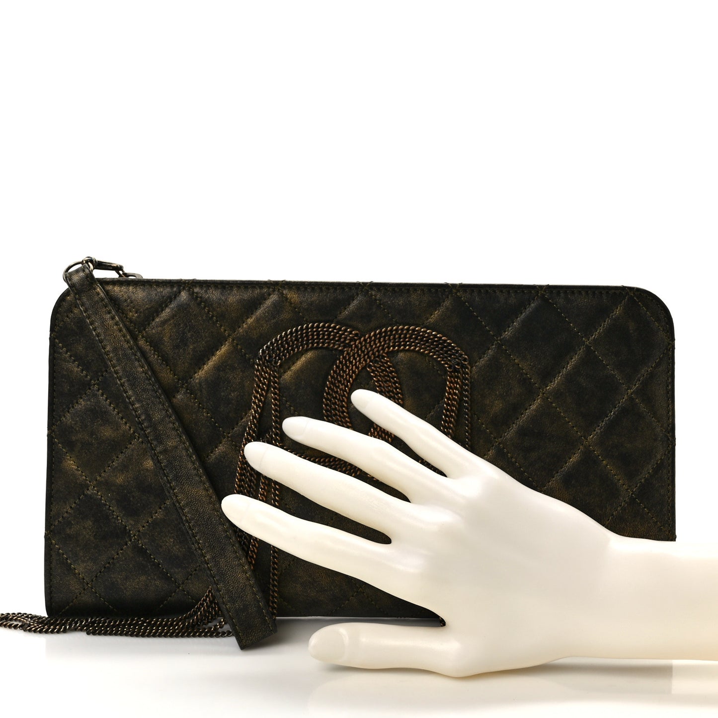 Calfskin Quilted Chain CC Chain Clutch Dark Gold