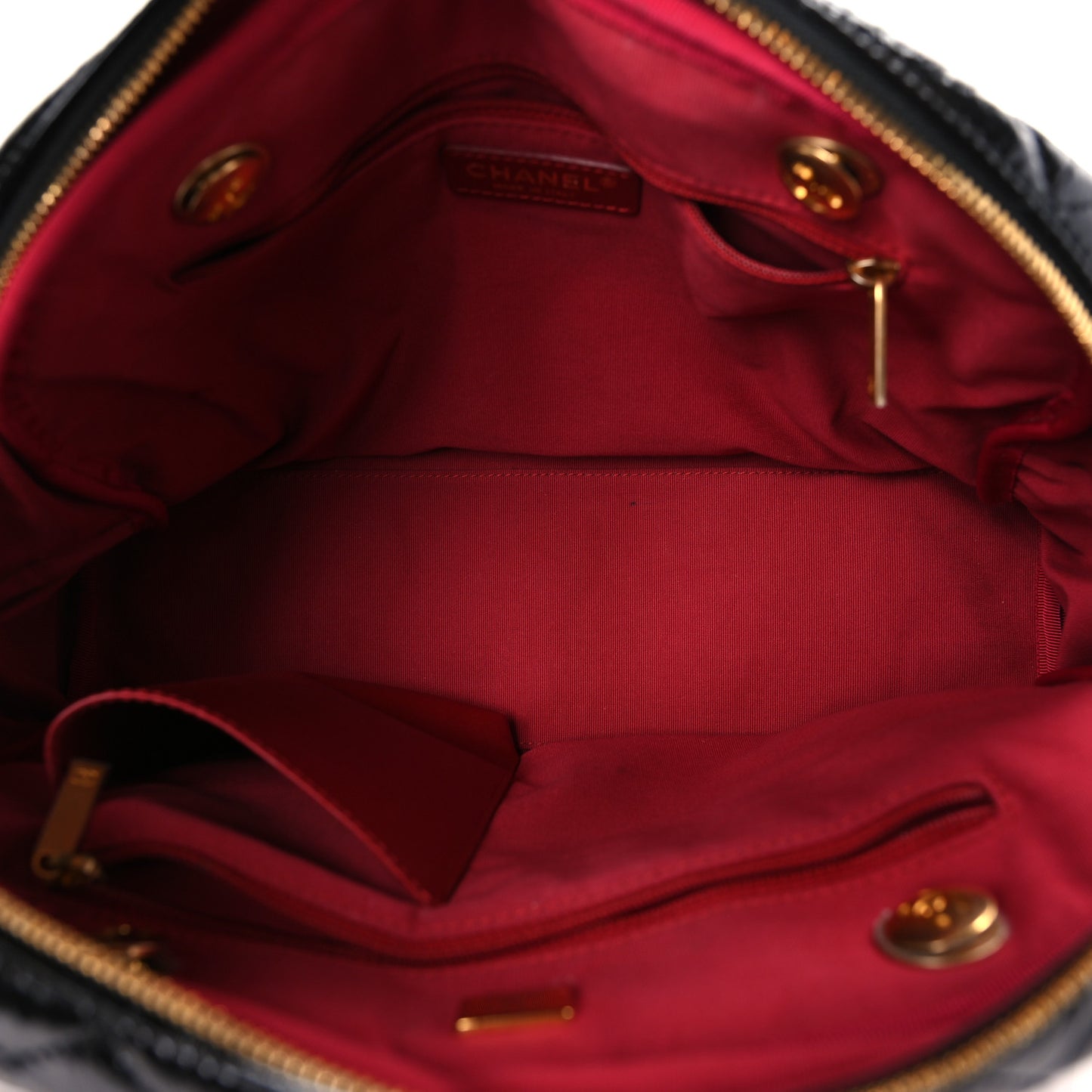 Shiny Crumpled Calfskin Quilted Large Bowling Bag Black