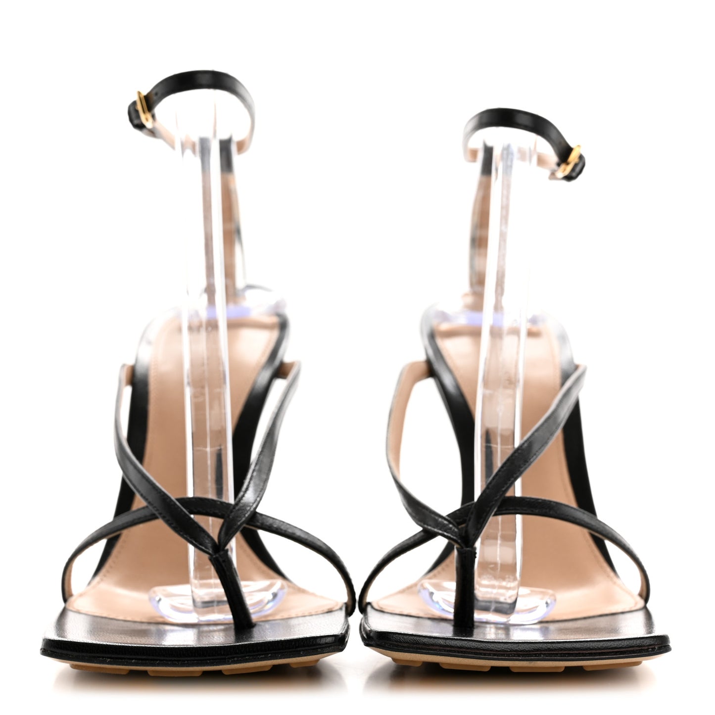 Lambskin Stretch Multi Strap 90mm Sandals 38.5 Black