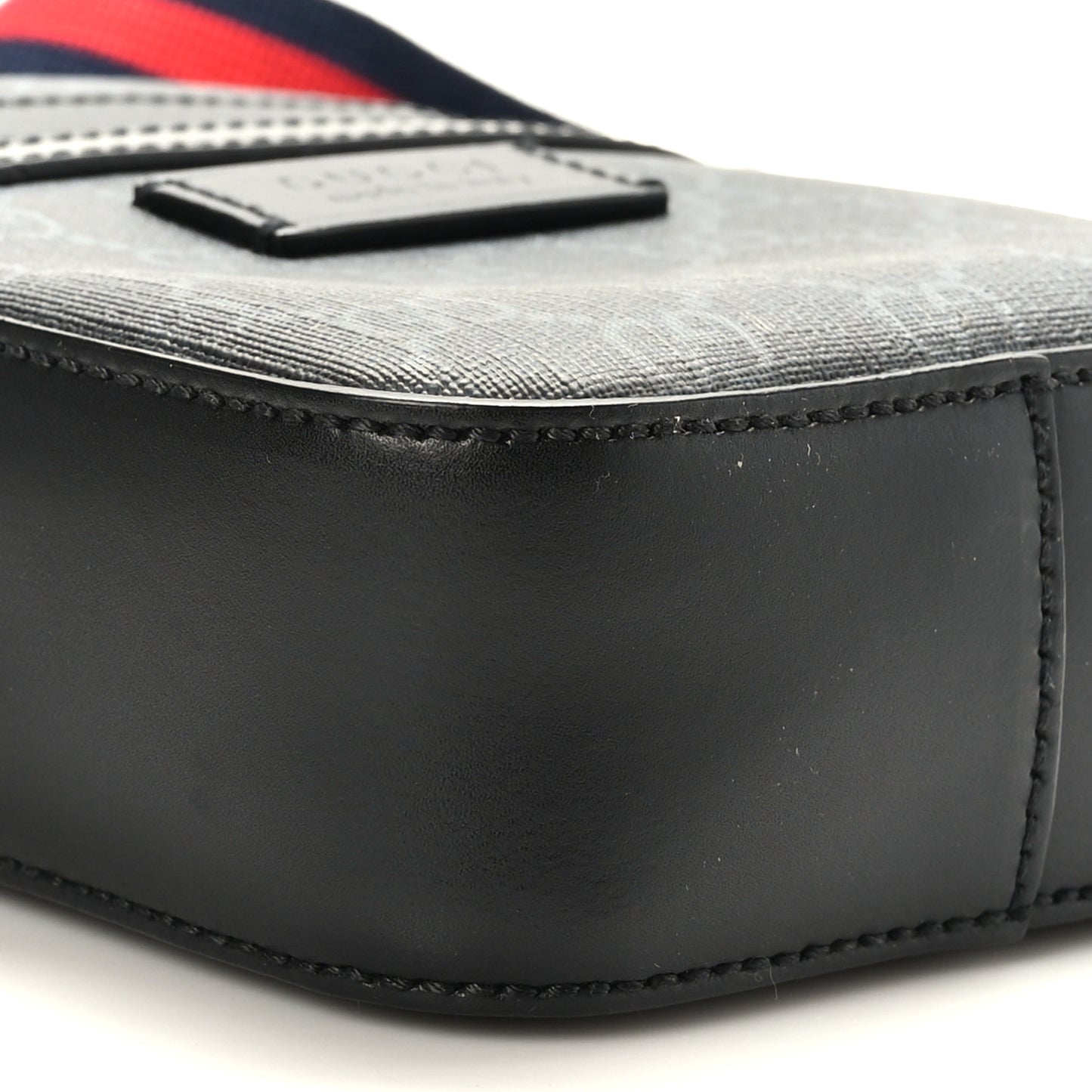 GG Supreme Monogram Appia Calfskin Web Small Camera Messenger Bag Black Grey