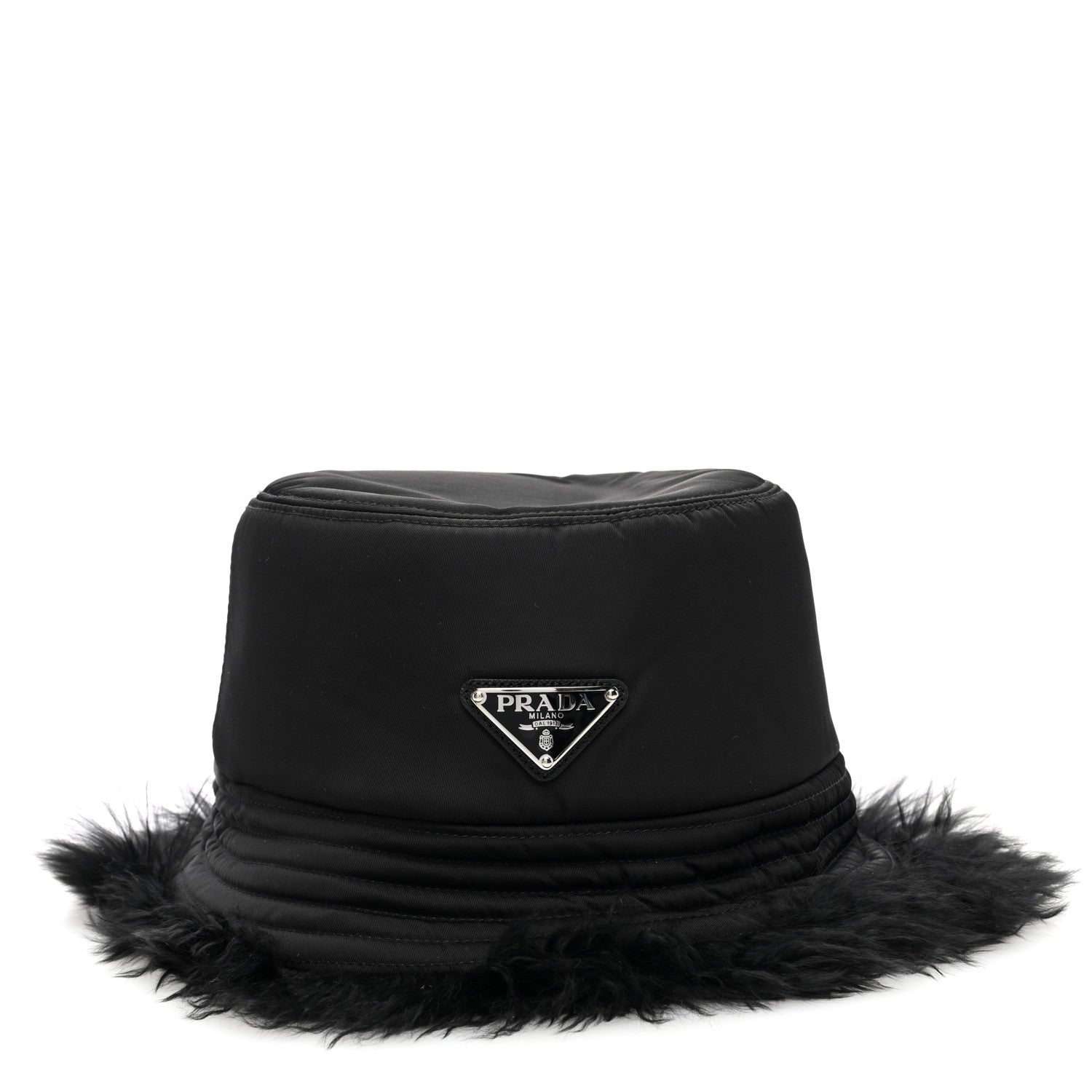 Prada Nylon Alpaca Triangle Womens Bucket Hat M Black 3 of 8