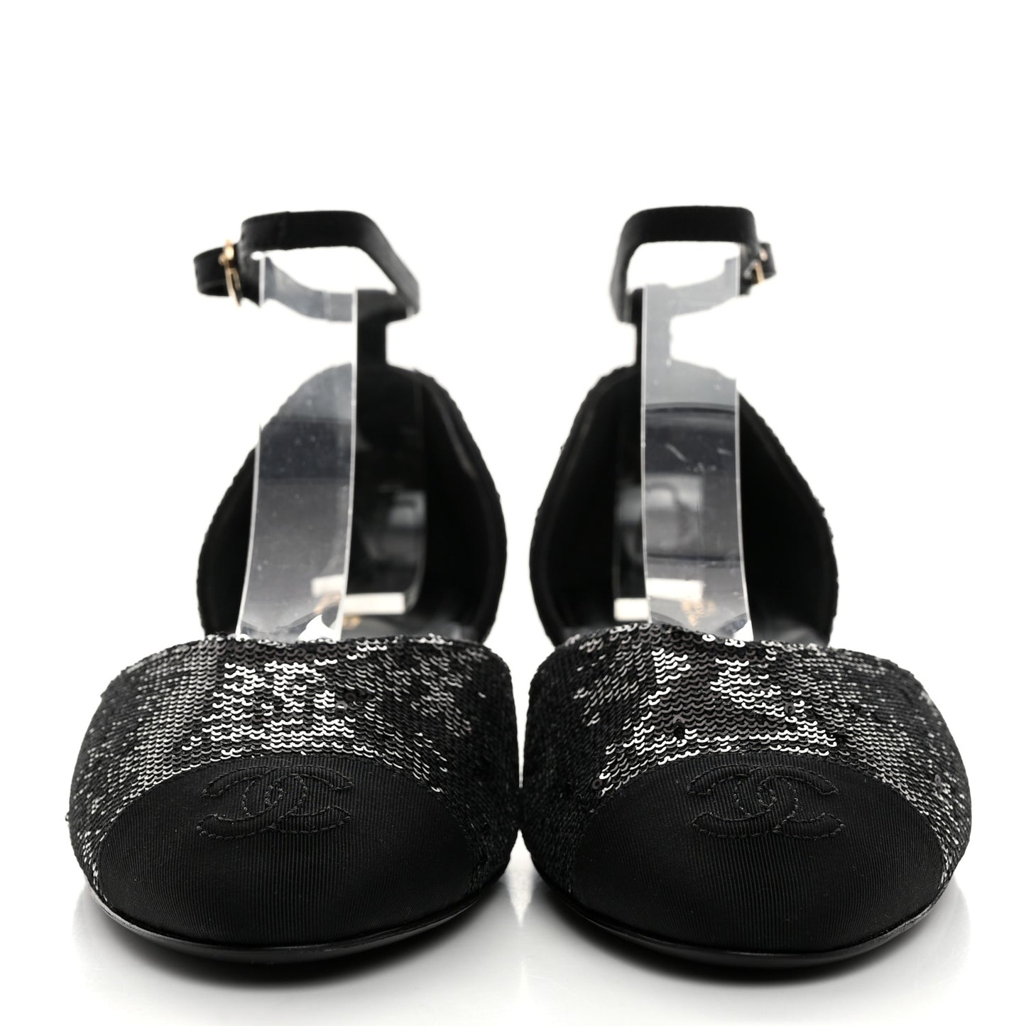 Sequin Grosgrain CC Cap Toe Ankle Flat 37 Black