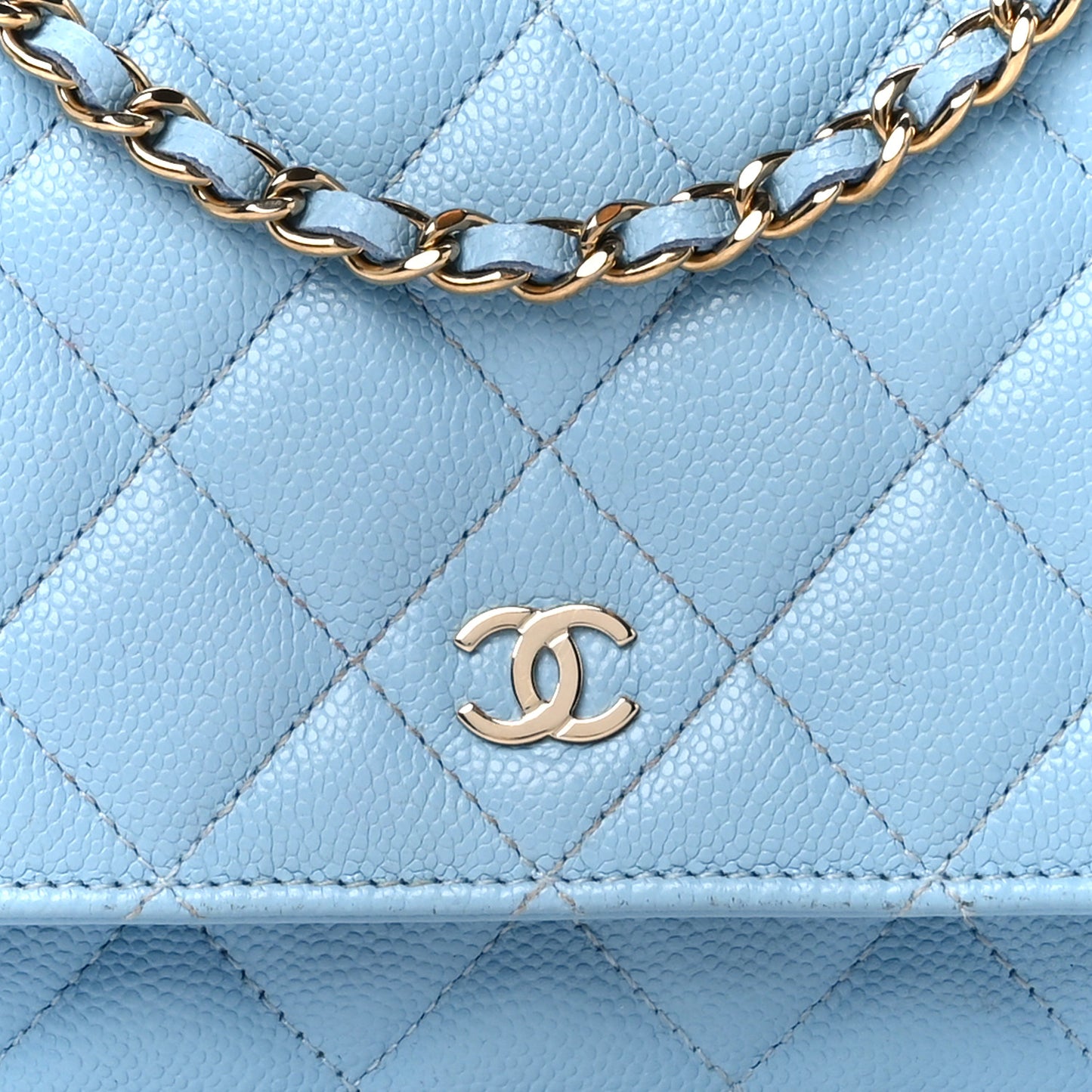 Caviar Quilted Wallet on Chain WOC Light Blue