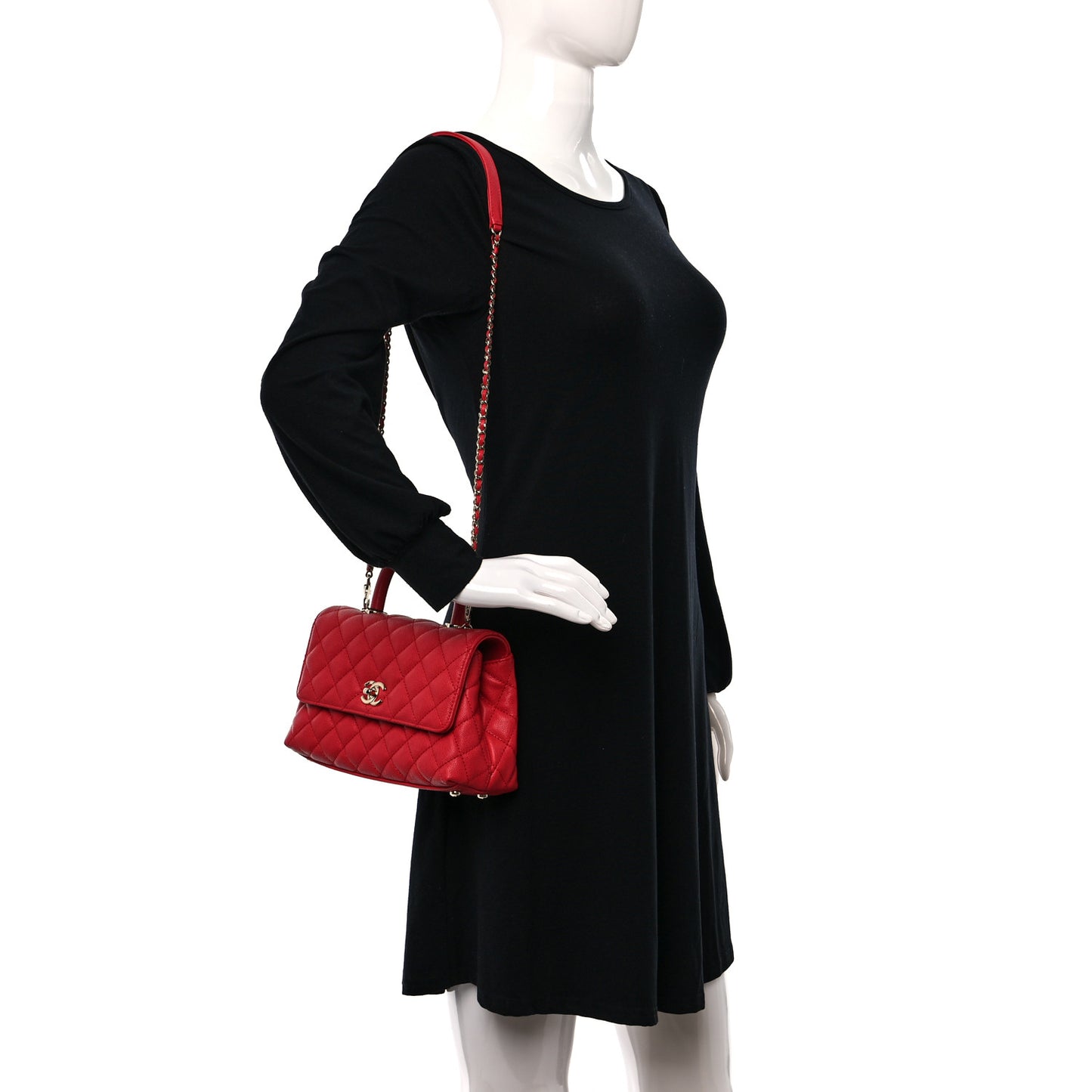 Caviar Quilted Mini Coco Handle Flap Red