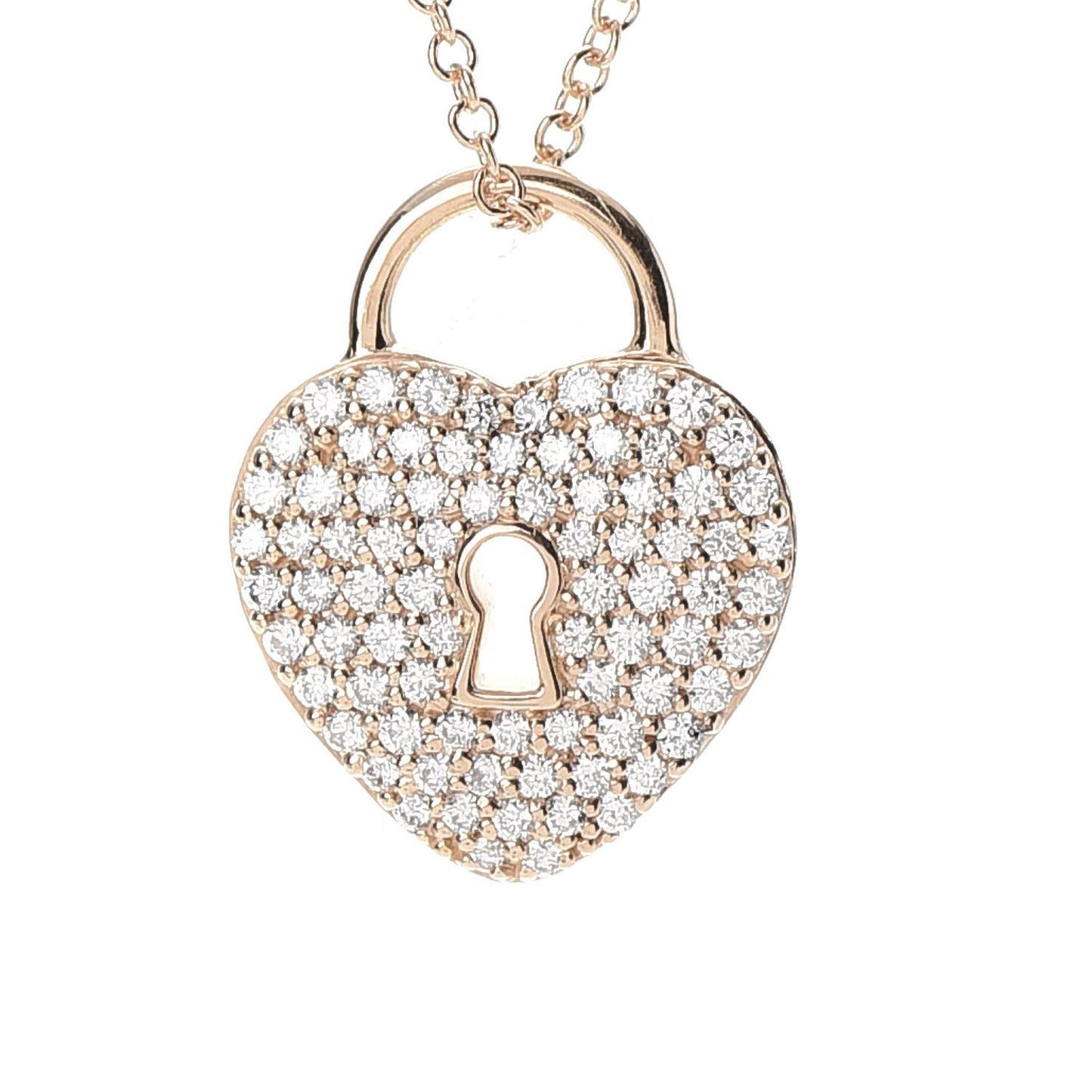 18K Rose Gold Diamond Heart Lock Pendant Necklace