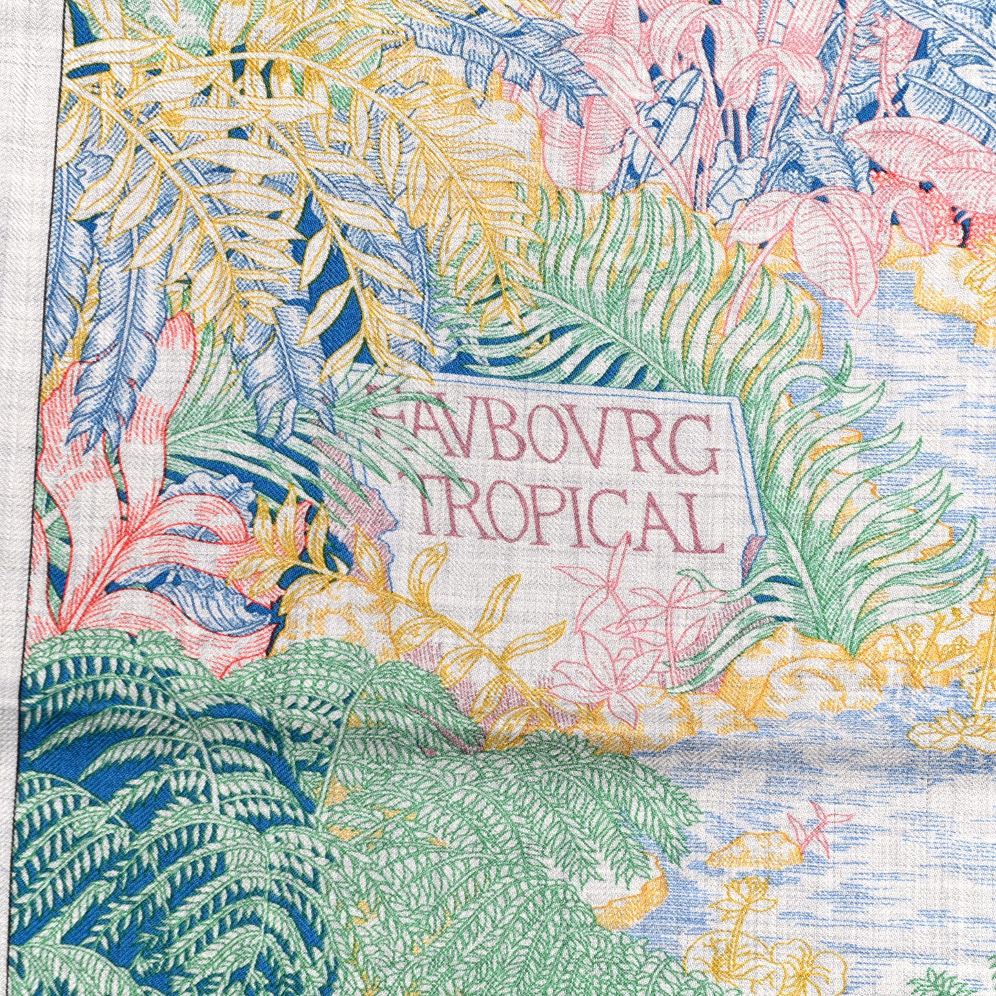Cashmere Silk Faubourg Tropical Shawl 140 Gris Chine Rose