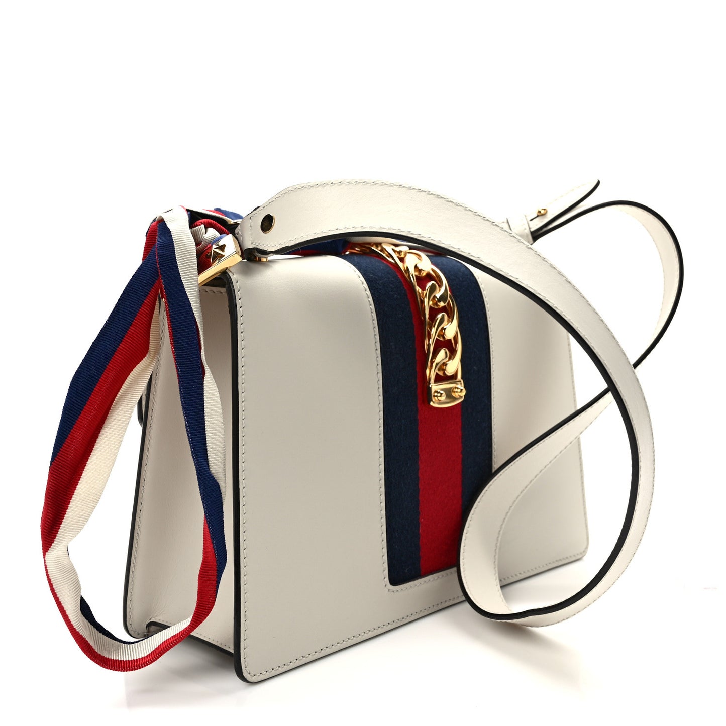 Calfskin Web Medium Sylvie Top Handle Bag White