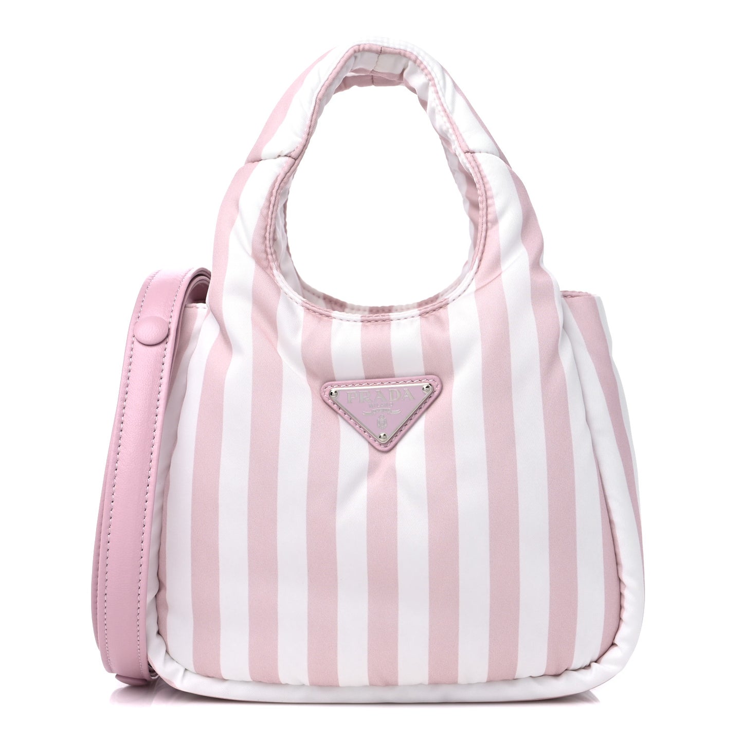 Re-Nylon Soft Padded Striped Small Double Handled Shoulder Bag Alabastro
