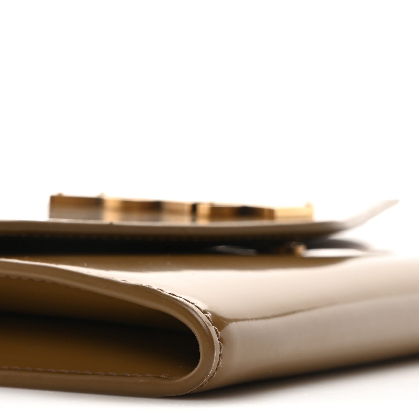 Patent Calfskin Uptown Chain Wallet Taupe