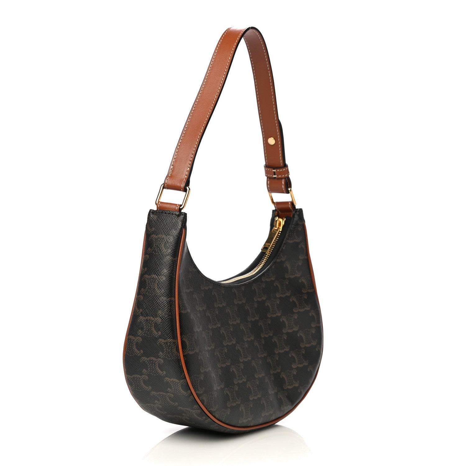 Celine Triomphe Canvas Calfskin Ava Shoulder Bag Tan 2 of 9