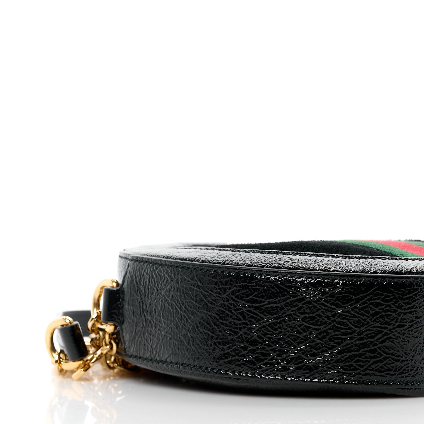 Suede Patent Web Mini Ophidia Round Shoulder Bag Black