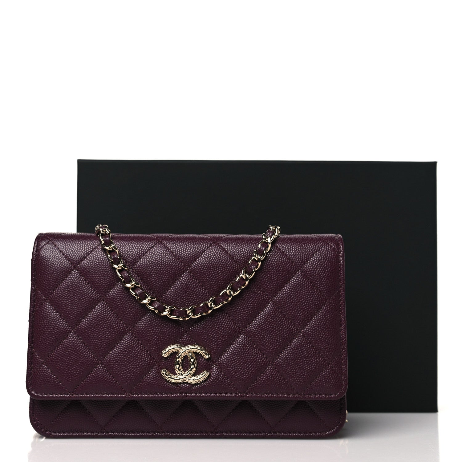 Chanel Caviar Quilted Chain Embossed CC Wallet On Chain WOC Burgundy 12 of 12