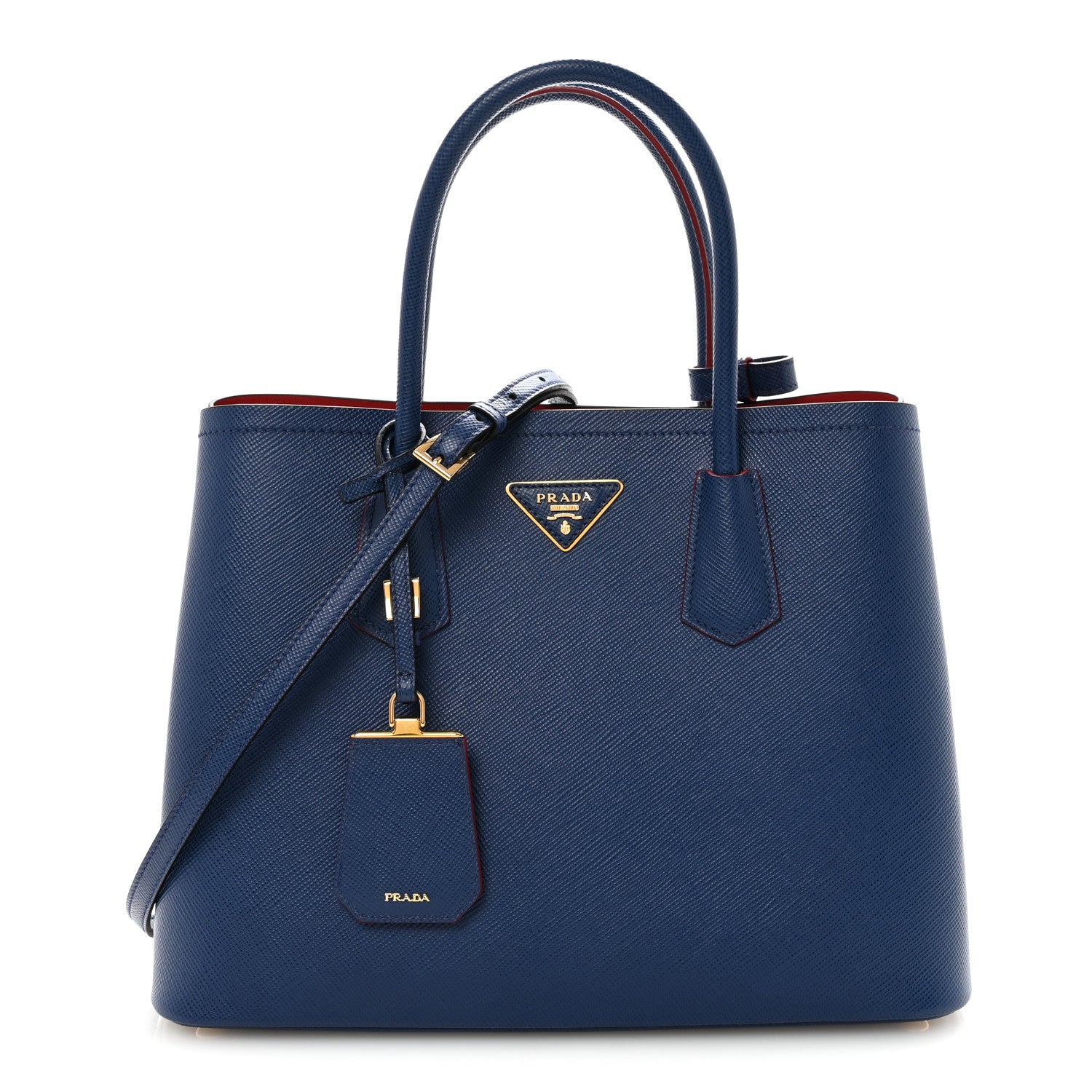Prada Saffiano Cuir Medium Double Bag Bleuette Fuoco 1850415