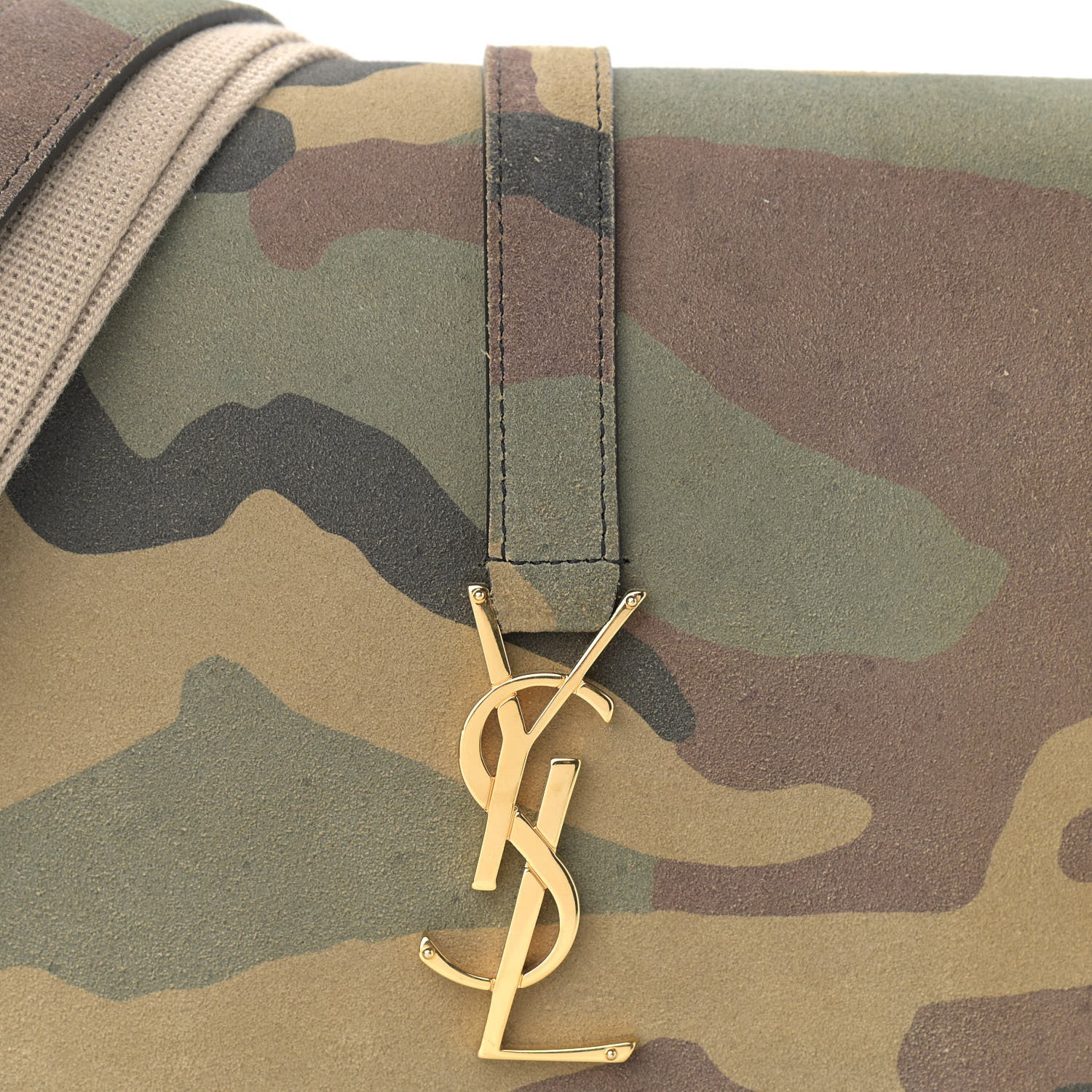 Saint Laurent Suede Monogram University Camouflage Shoulder Bag Green 8 of 11