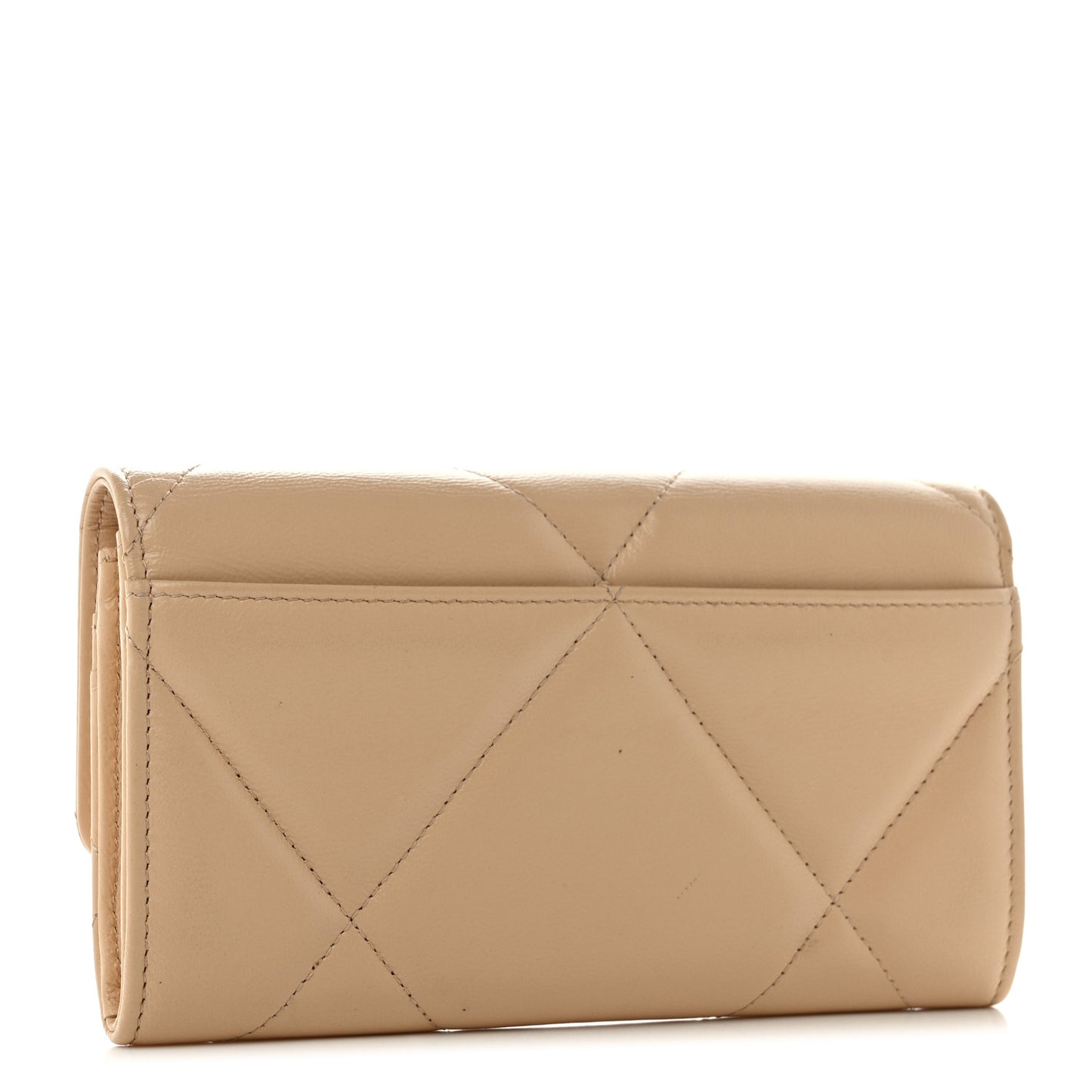 Shiny Goatskin Quilted Chanel 19 Flap Wallet Beige