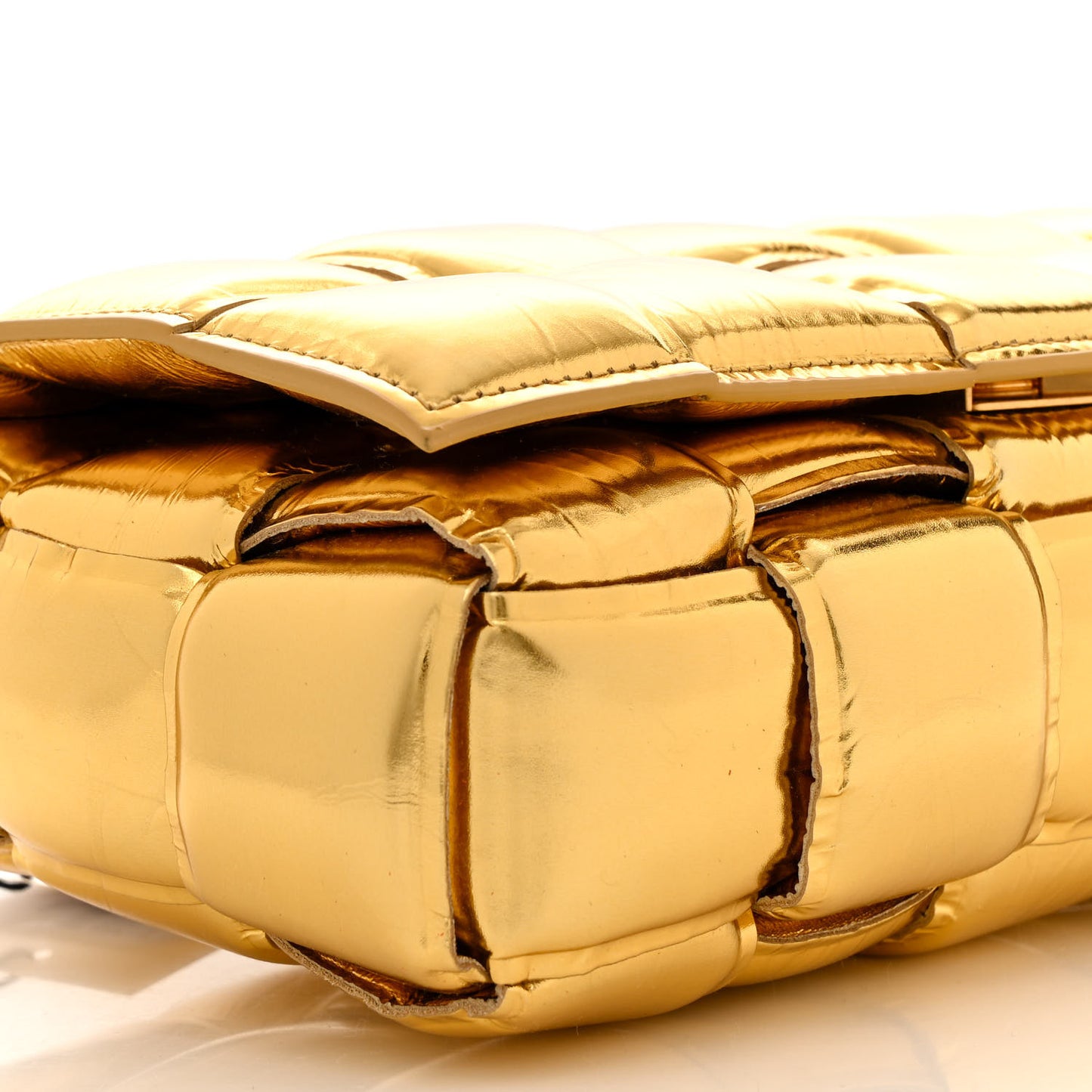 Mirror Lambskin Maxi Intreccio Padded Cassette Crossbody Bag Gold