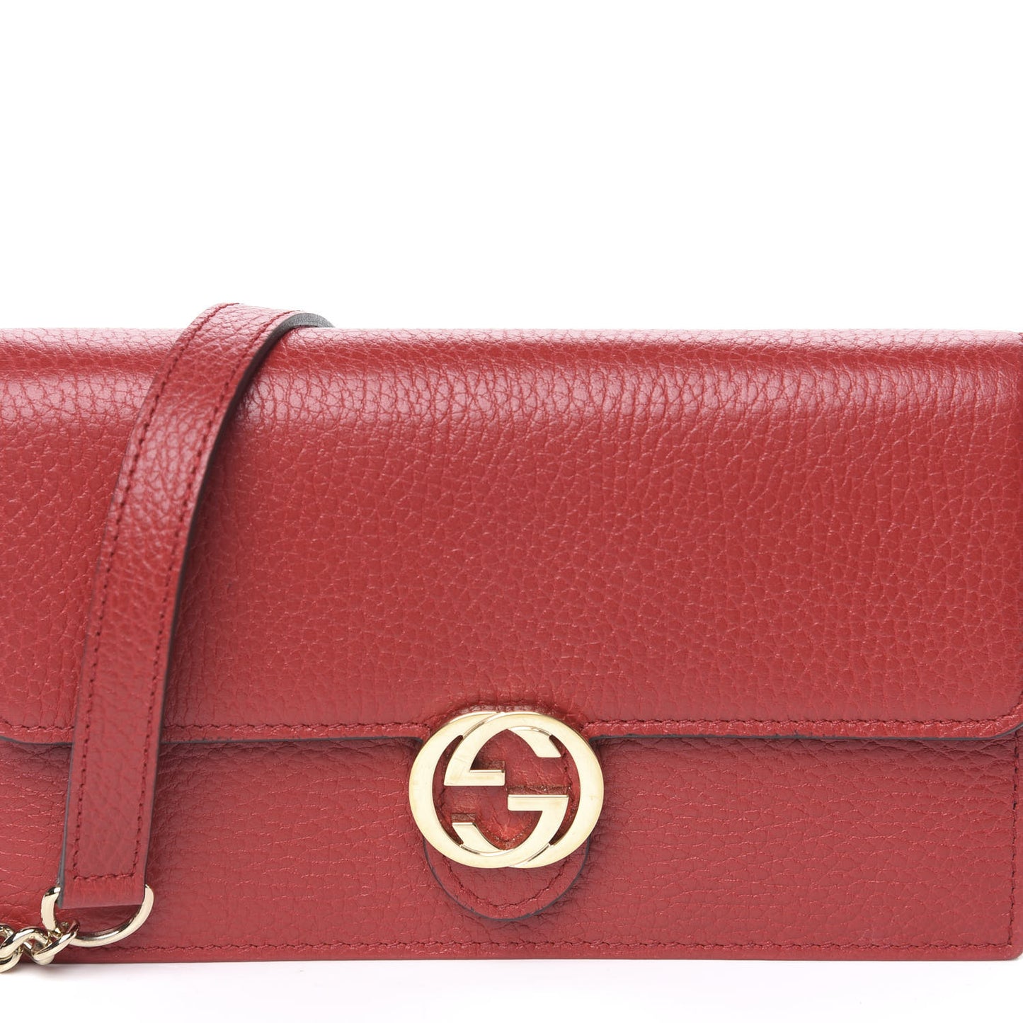 Dollar Calfskin Interlocking G Chain Wallet Red