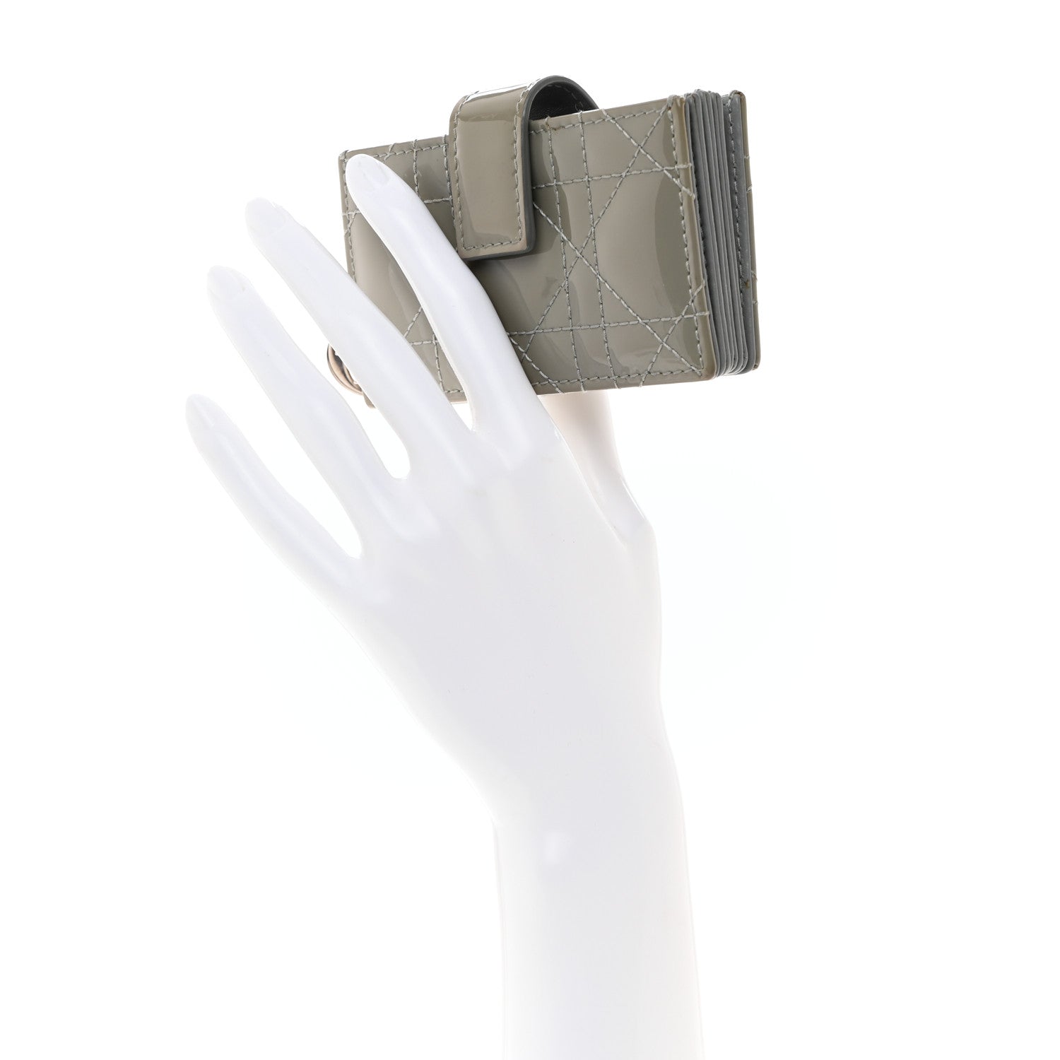 Christian Dior CHRISTIAN DIOR Patent Cannage Lady Dior 5-Gusset Card Holder Grey 2 of 8