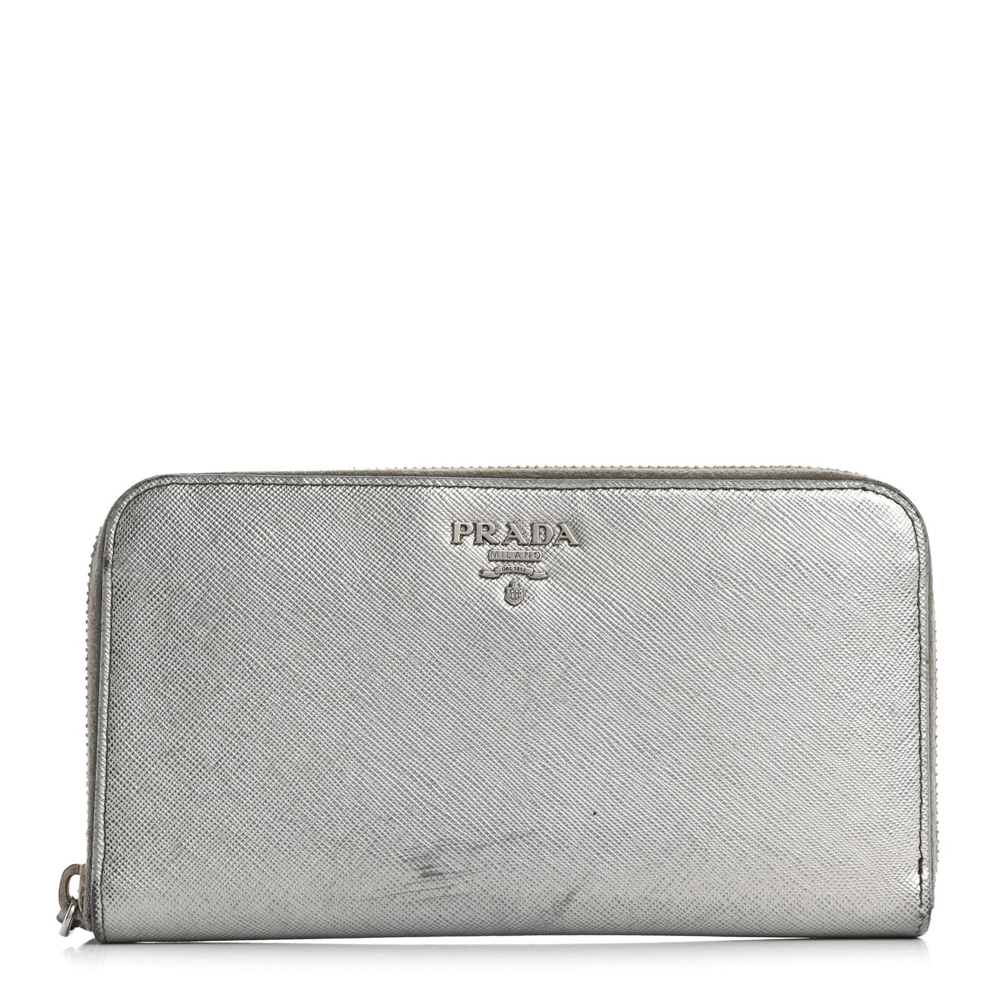 Saffiano Metal Zip Around Wallet Argento