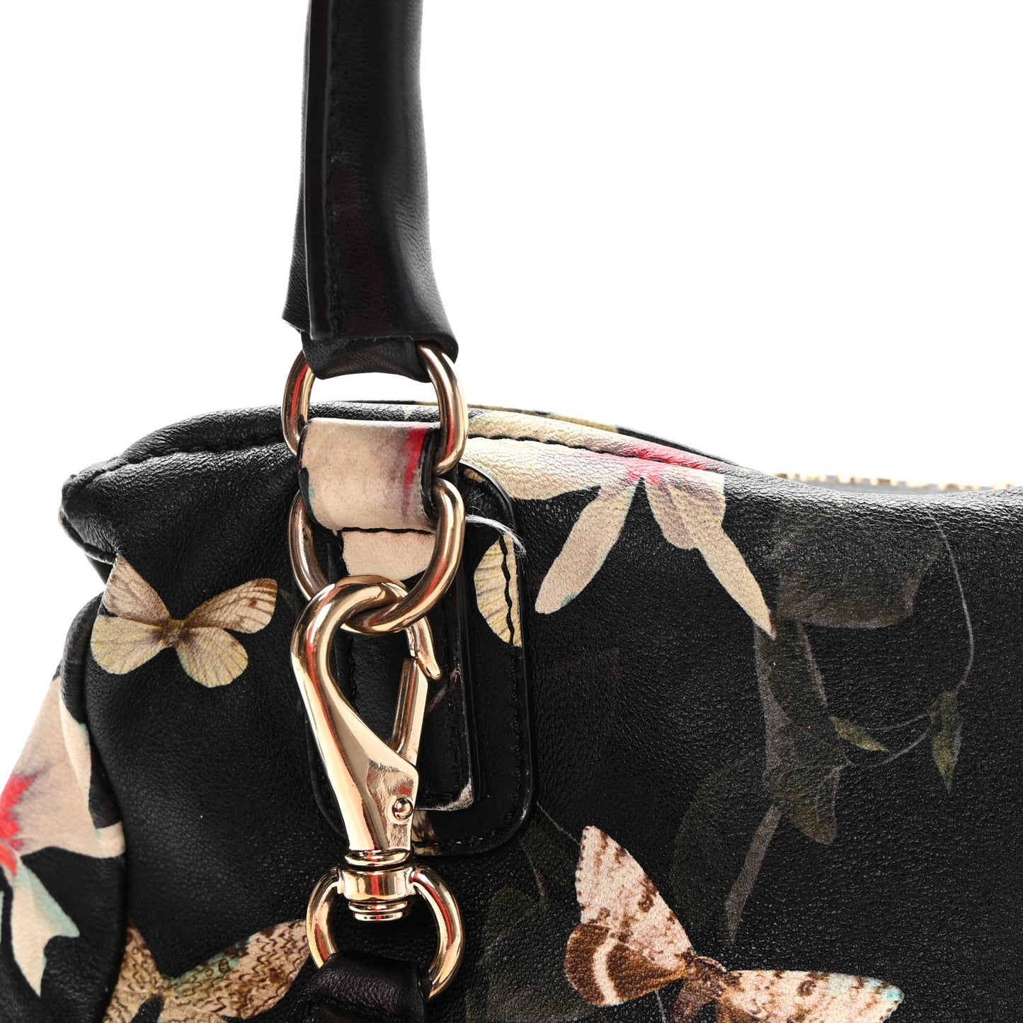 Lambskin Magnolia and Moth Print Mini Pandora Black