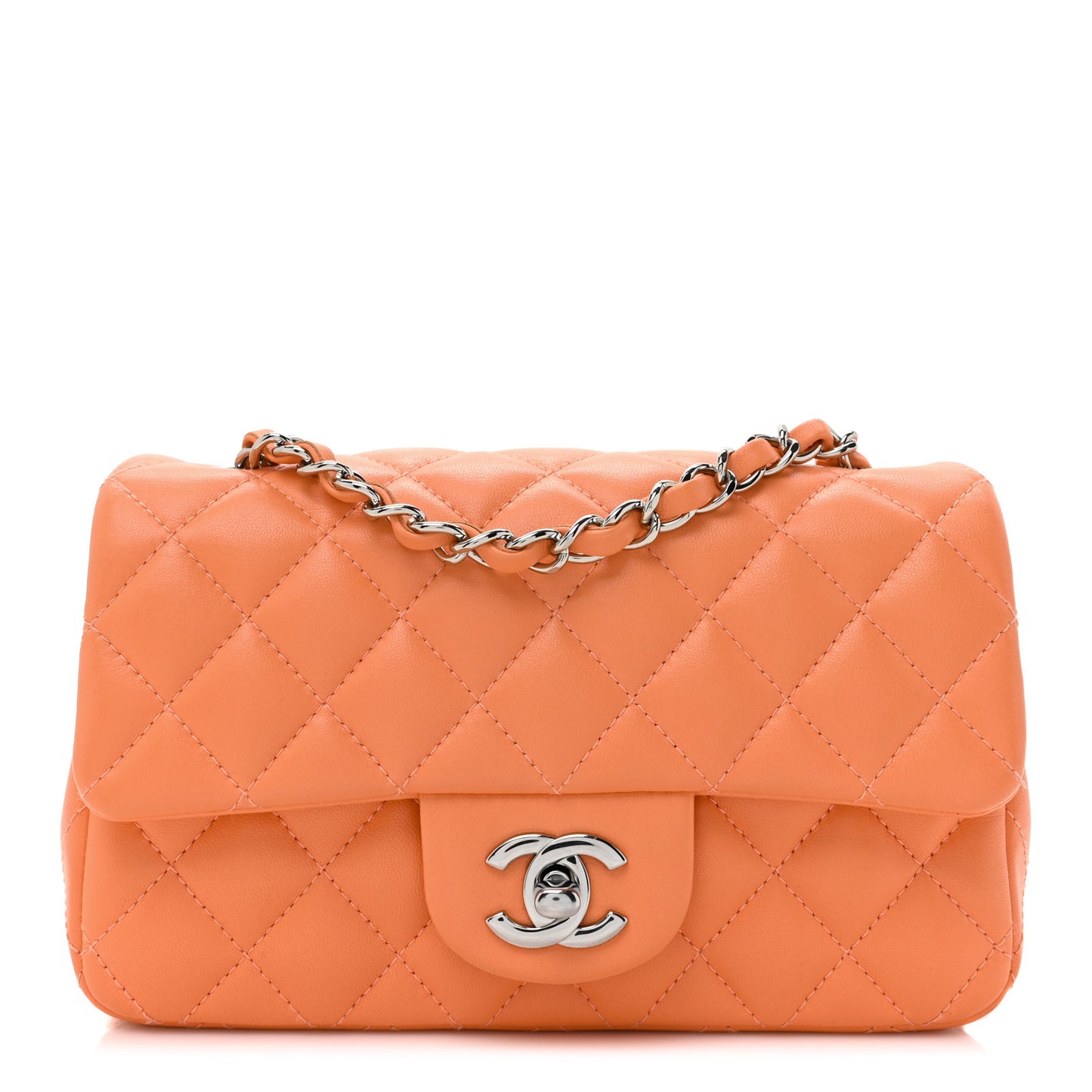 Lambskin Quilted Mini Rectangular Flap Orange